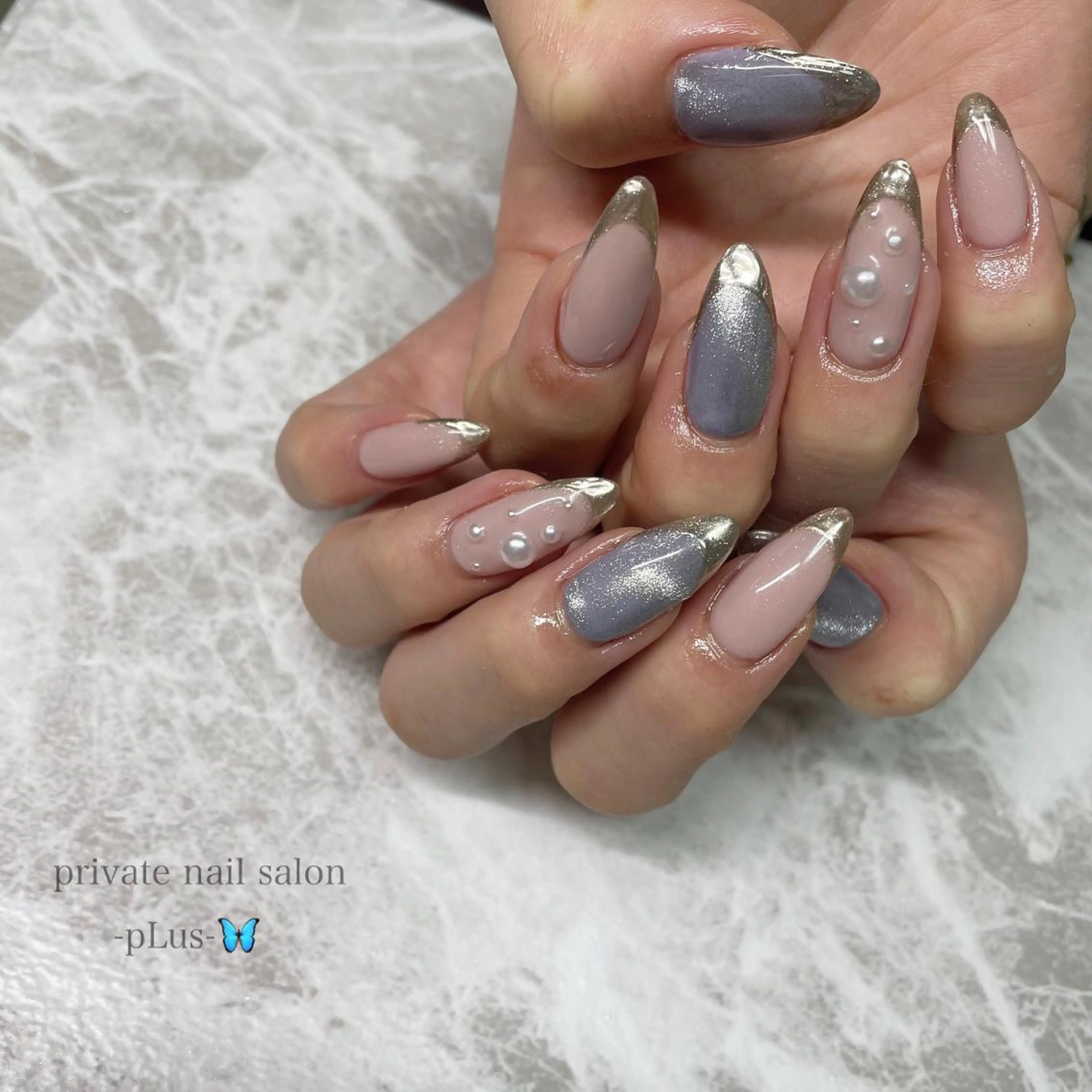 ネイル フレンチネイル マグネットネイル ミラーネイル nail salon 7 _seven_のネイルデザイン