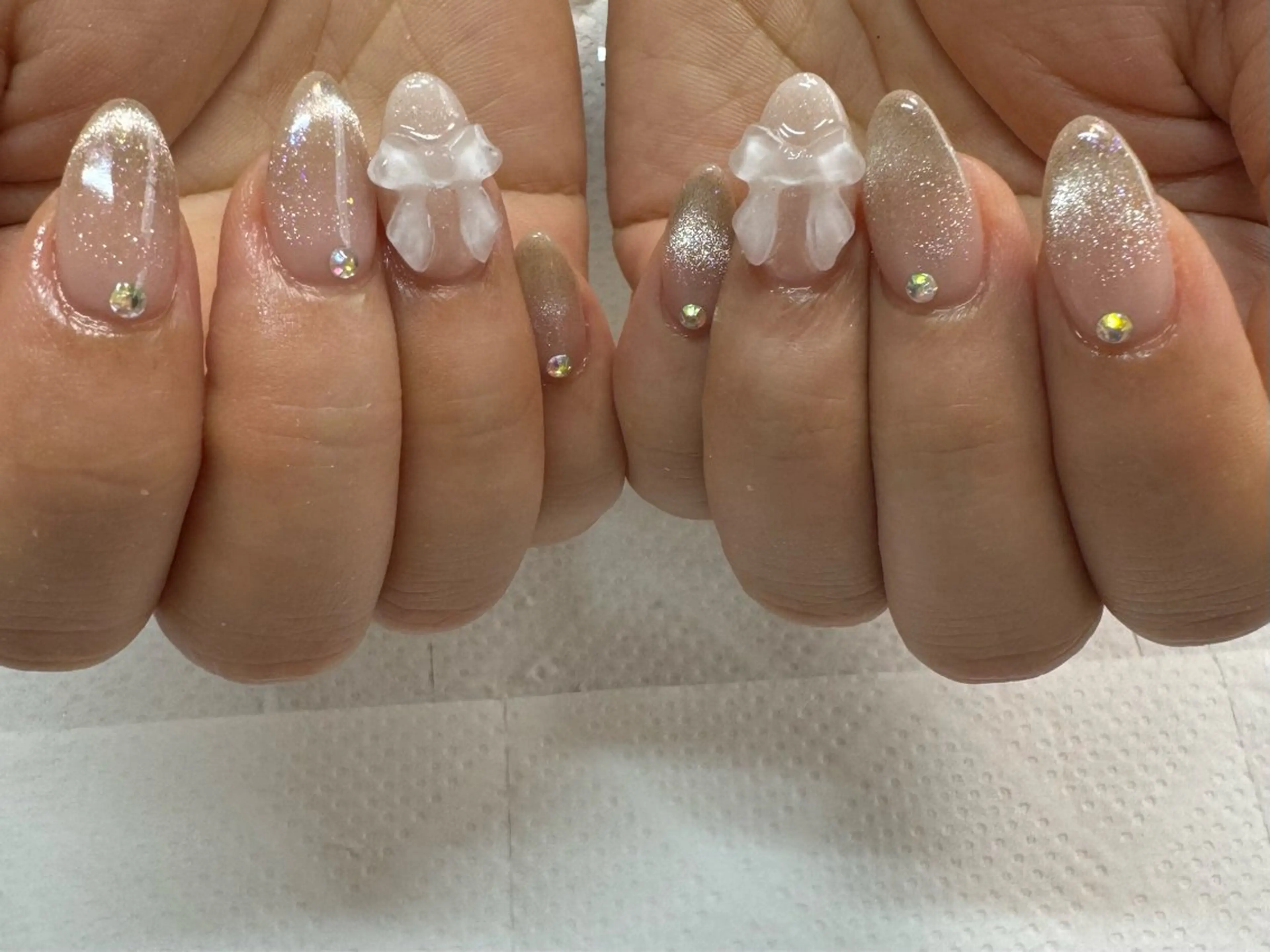 ネイル フレンチネイル ハート ロングネイル マグネットネイル ミラーネイル MH_ Nailのネイルデザイン