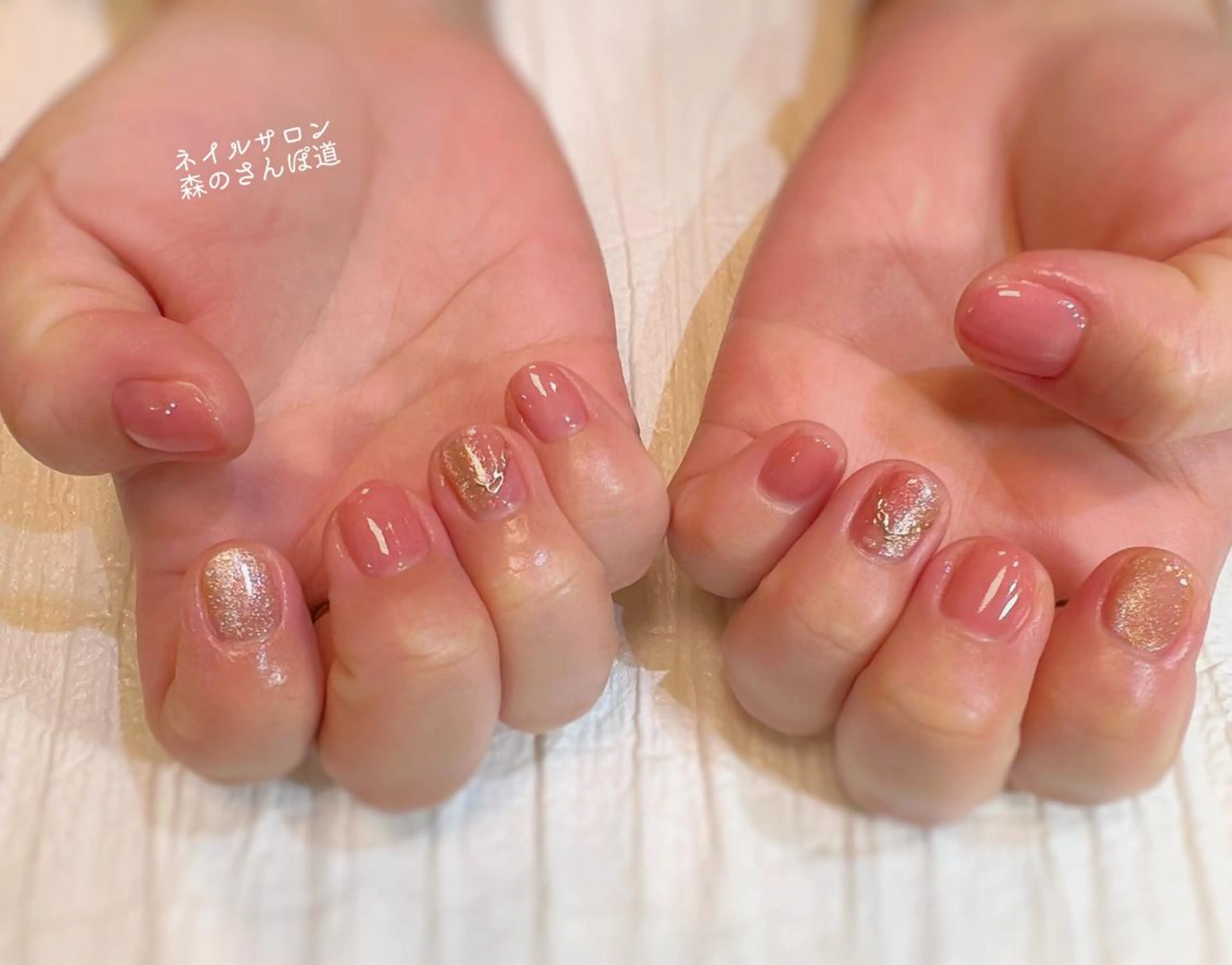 ネイル ハンドネイル ショートネイル 森のさんぽ道のネイルデザイン