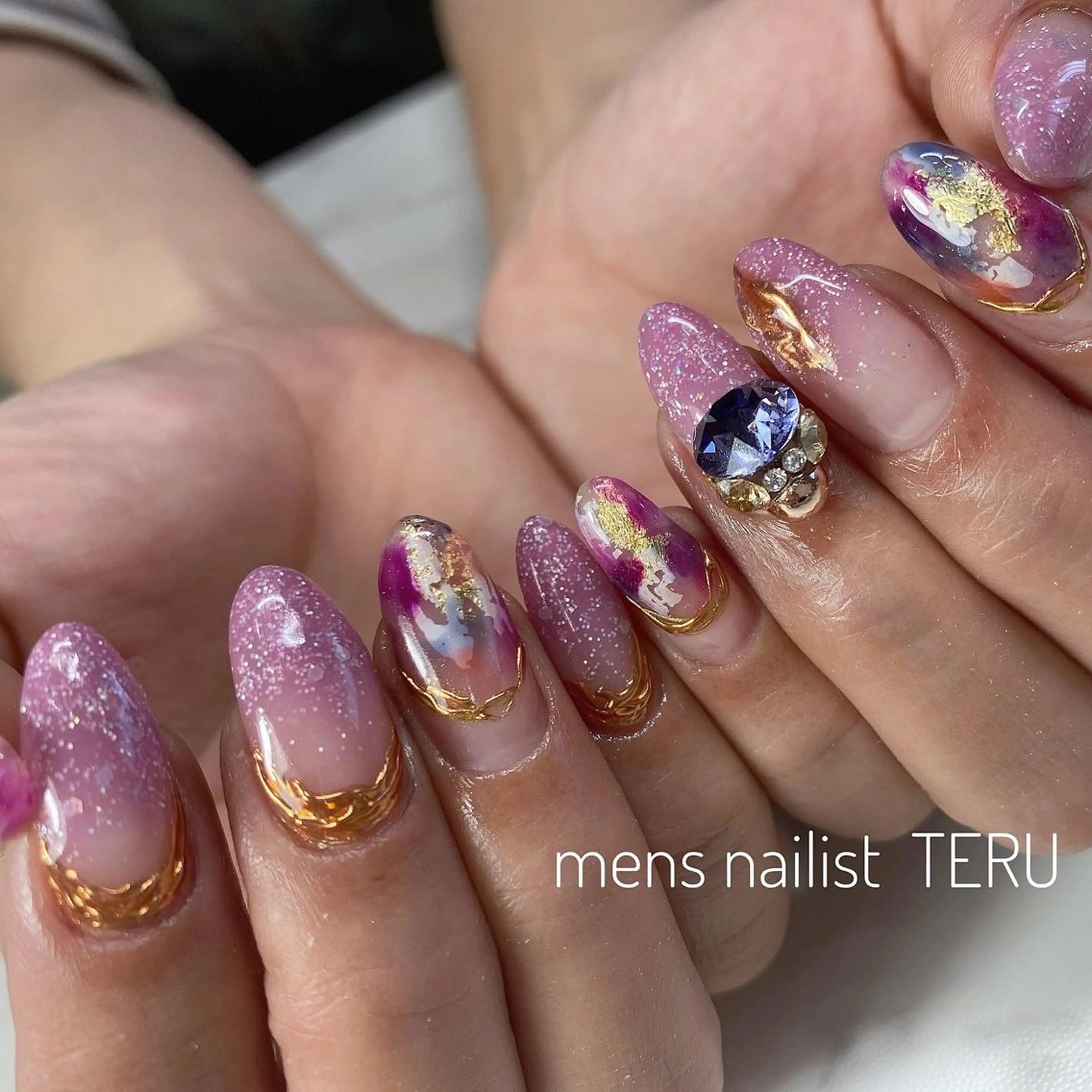 ネイル メンズネイル ニュアンスネイル パープル ハンドネイル nailsalon ETERNALのネイルデザイン