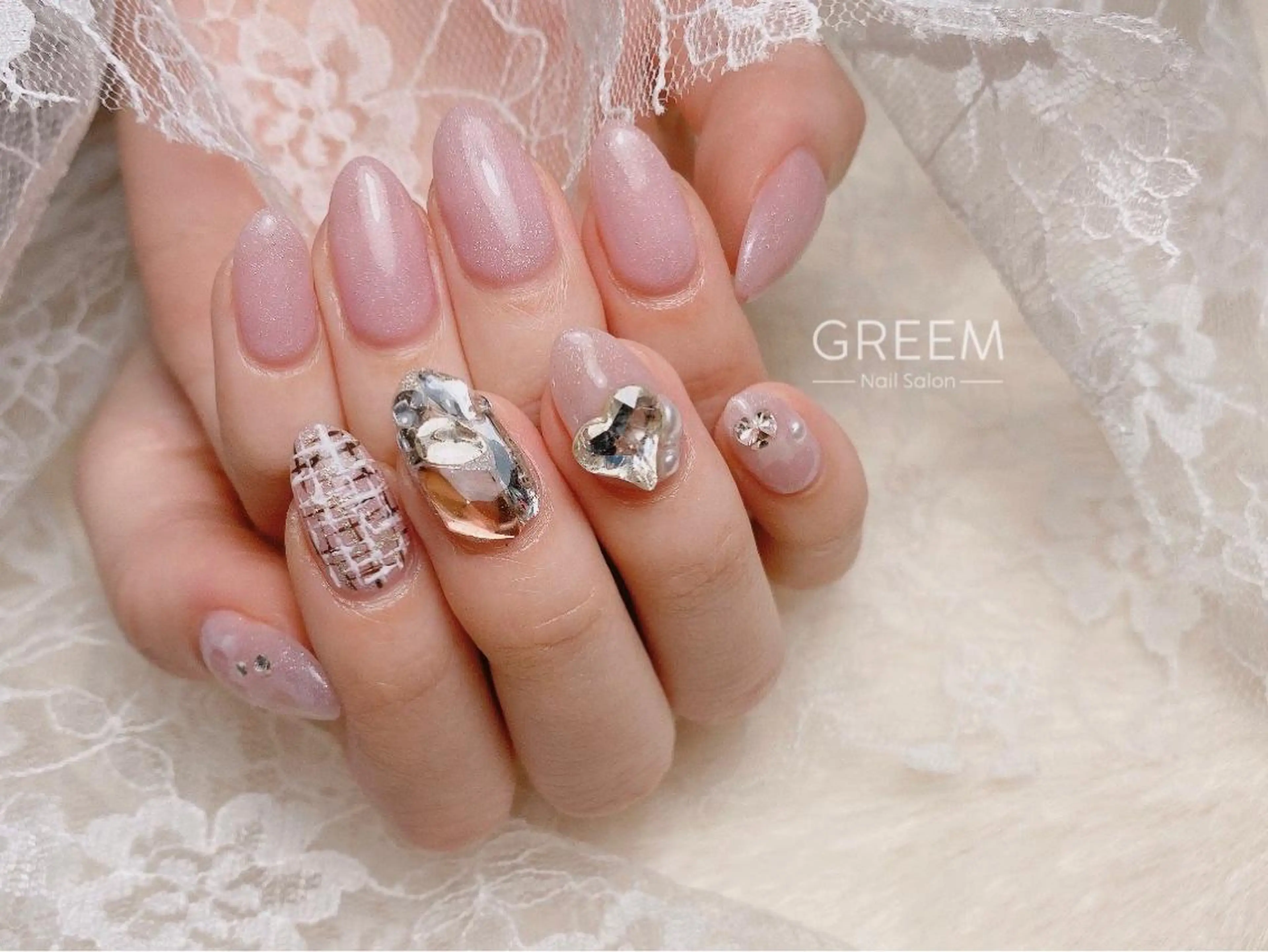 ネイル ガーリー ツイードネイル GREEM グリームのネイルデザイン