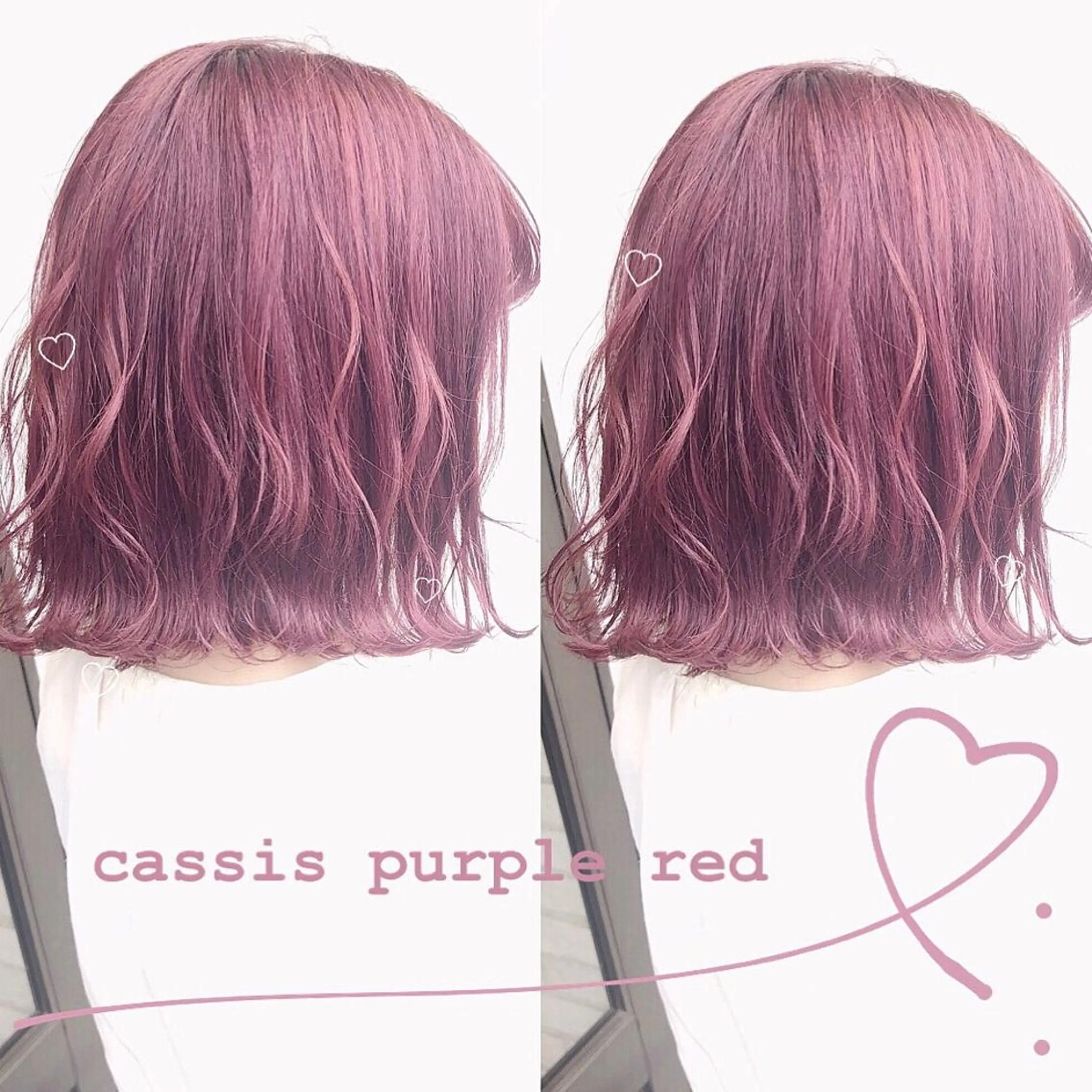 ミディアム カラー カシス ダブルカラー パープルカラー レッドカラー misaki🎀 まろみ透け感カラーのヘアスタイル