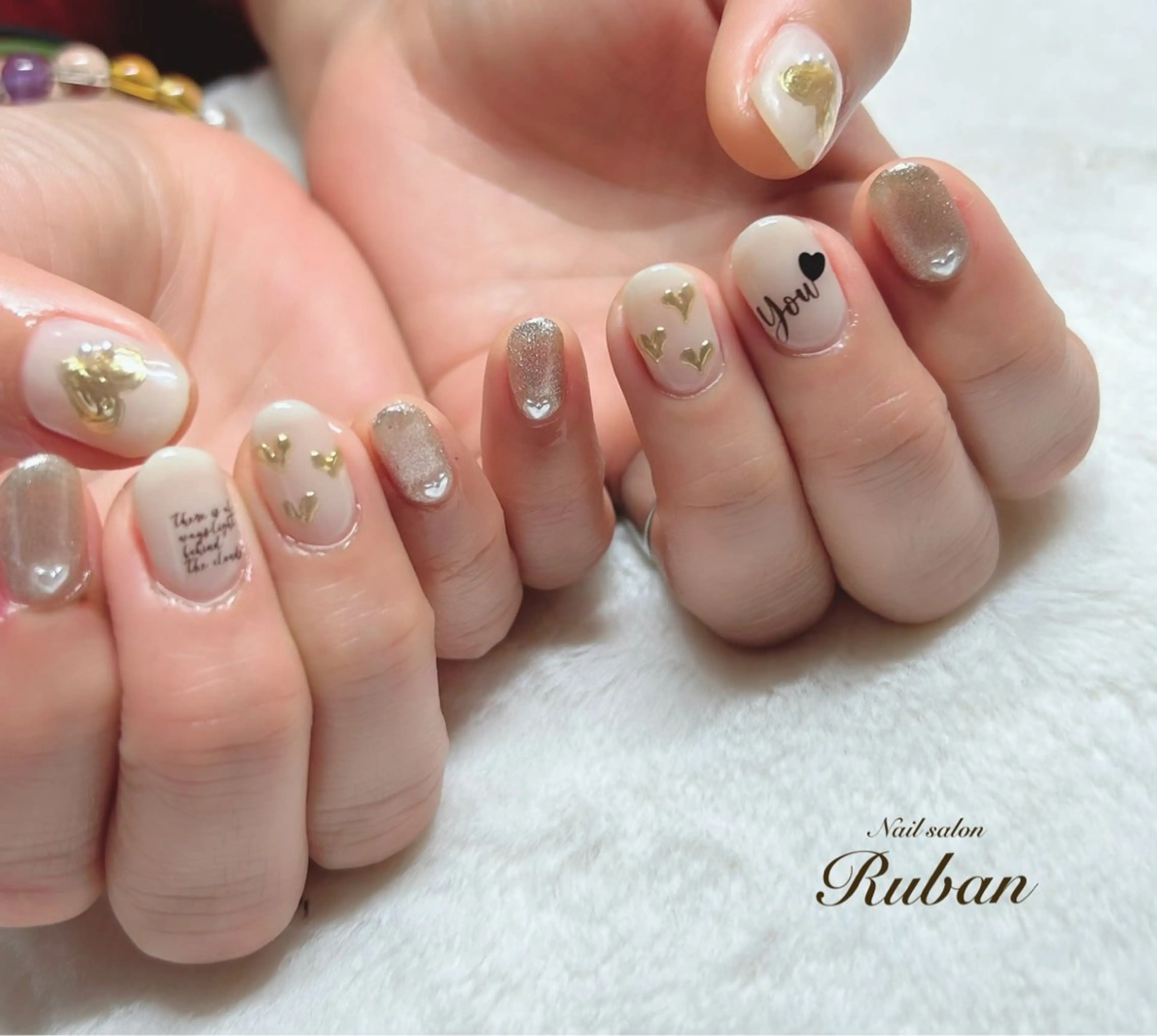 ネイル アートネイル ハート ミラーネイル 持ち込み ぷっくりネイル Nail salon Rubanのネイルデザイン