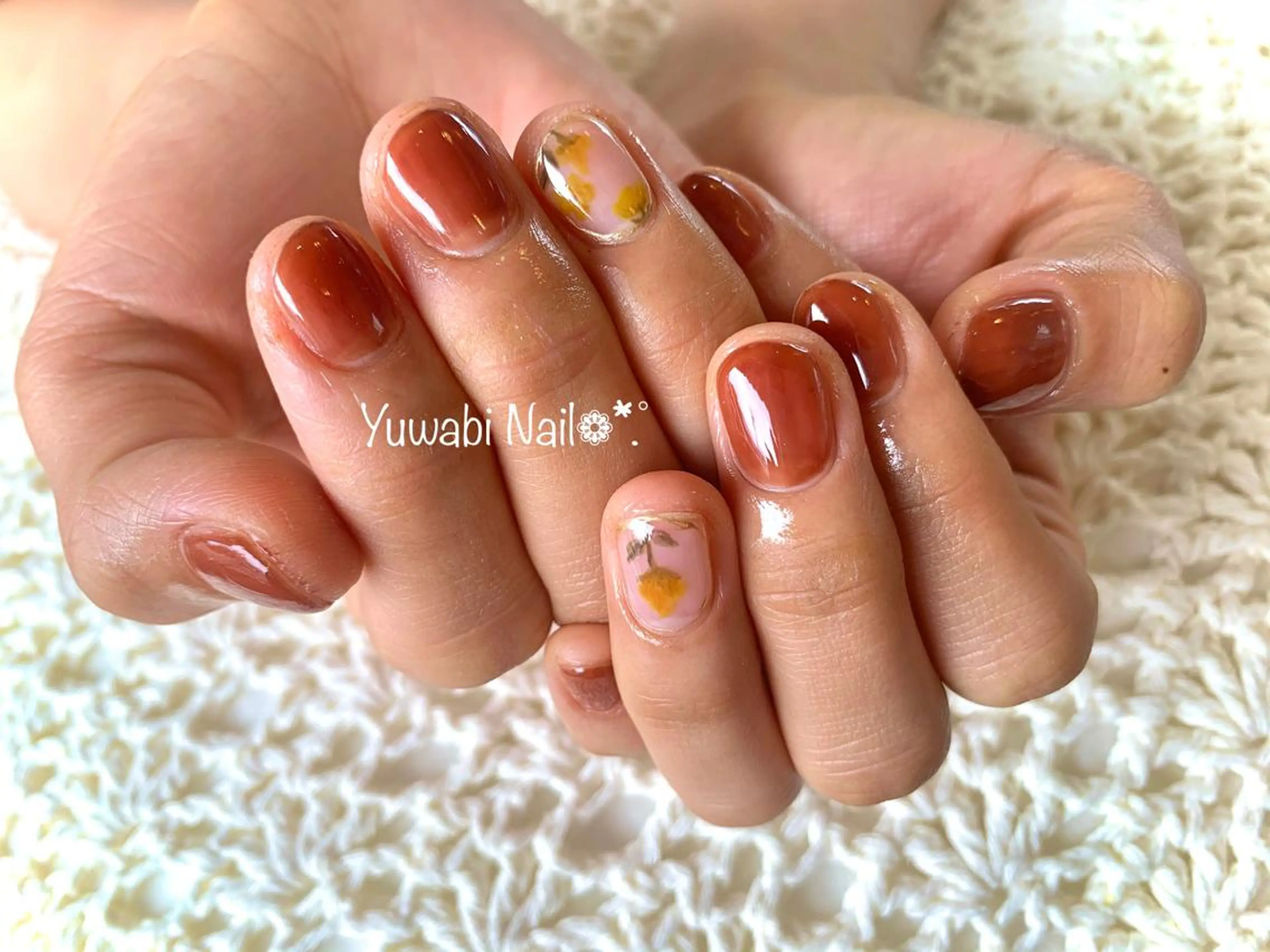 ネイル アートネイル ブラウン 夏ネイル Mimore ミモア 水戸のネイルデザイン