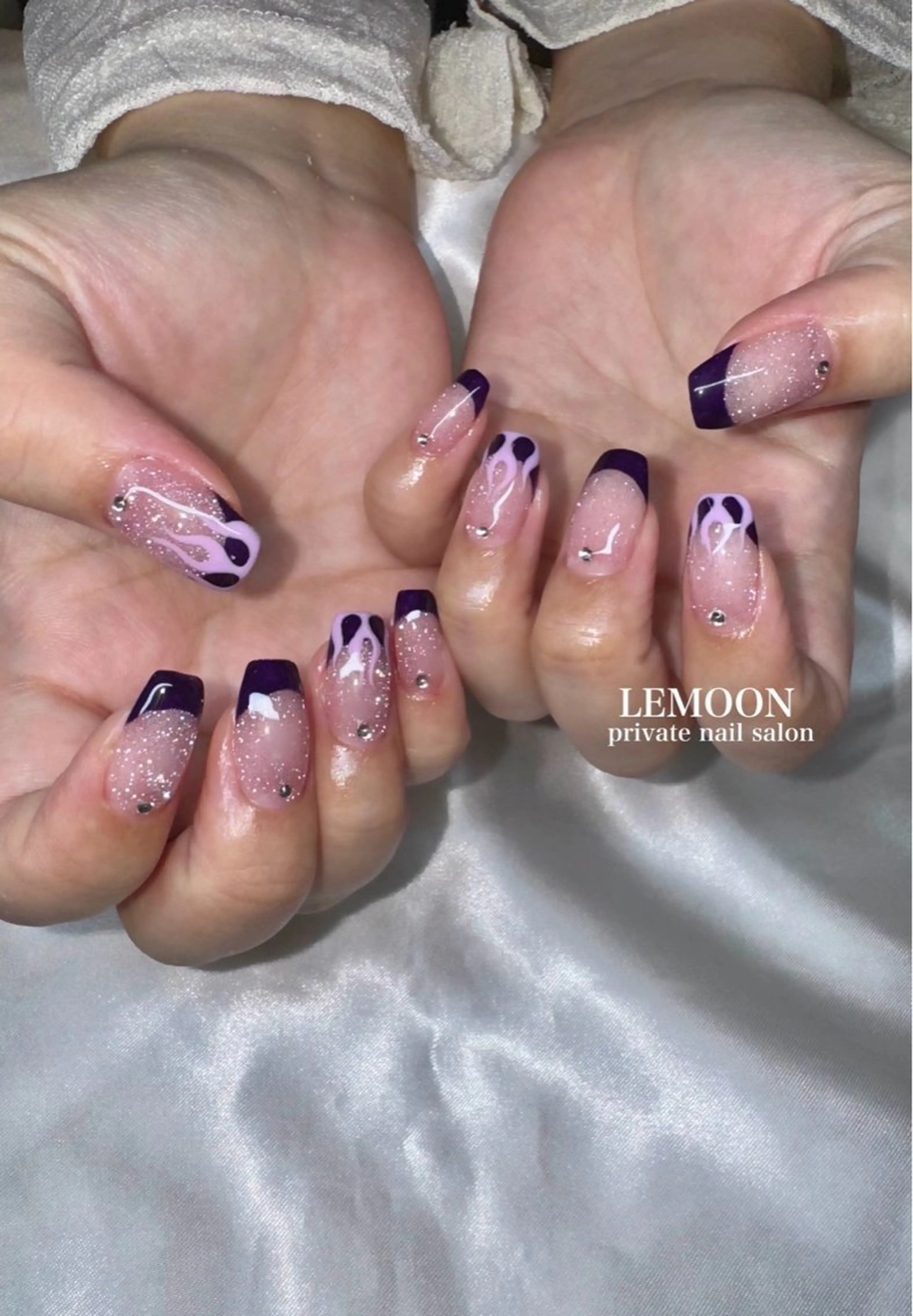 ネイル フレンチネイル パープル ハンドネイル nail salon LEMOONのネイルデザイン