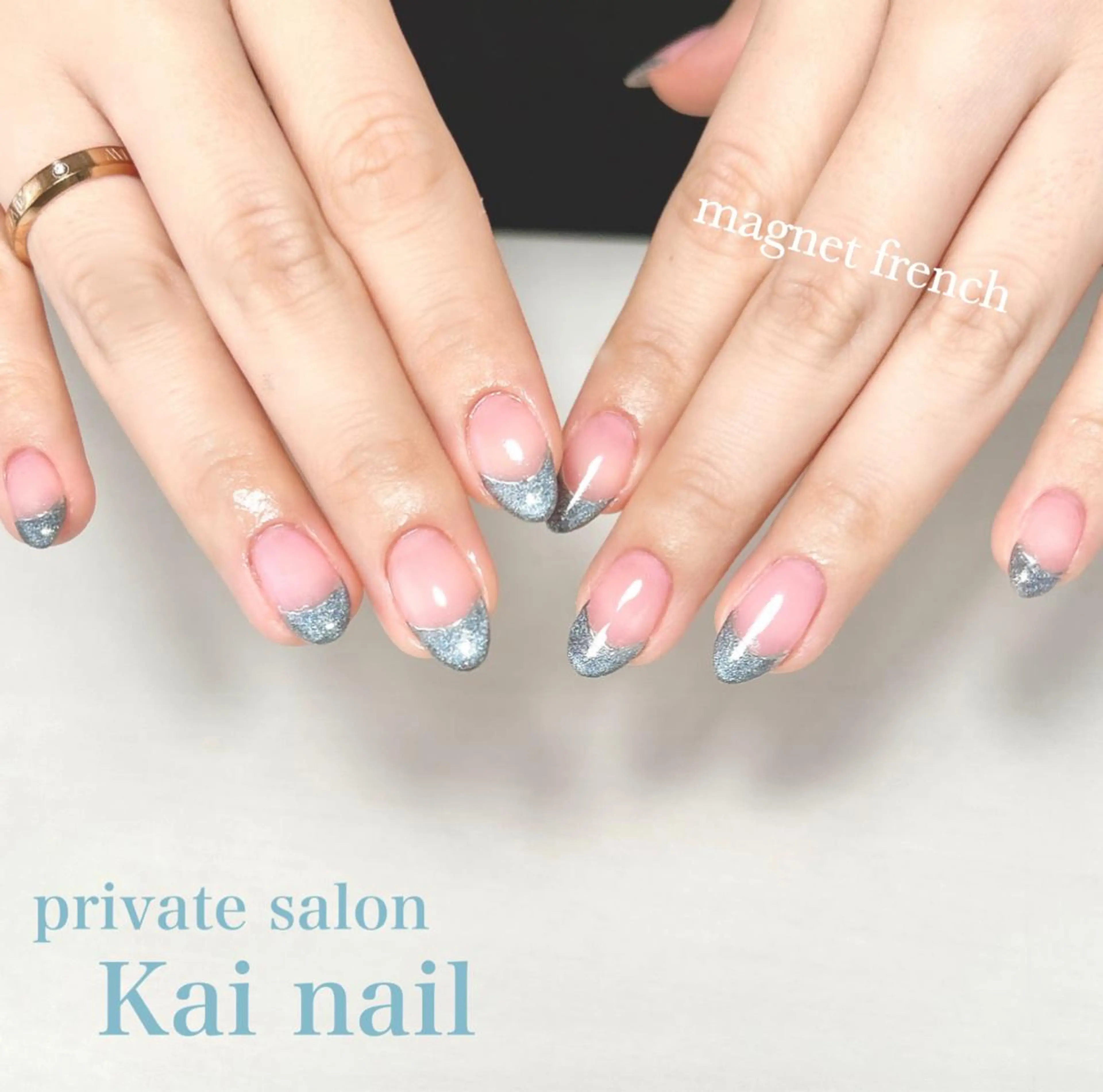 ネイル ブルー フレンチネイル 氷ネイル・うるうるネイル 韓国ネイル マグネットネイル Kai  nail Mayukoのネイルデザイン