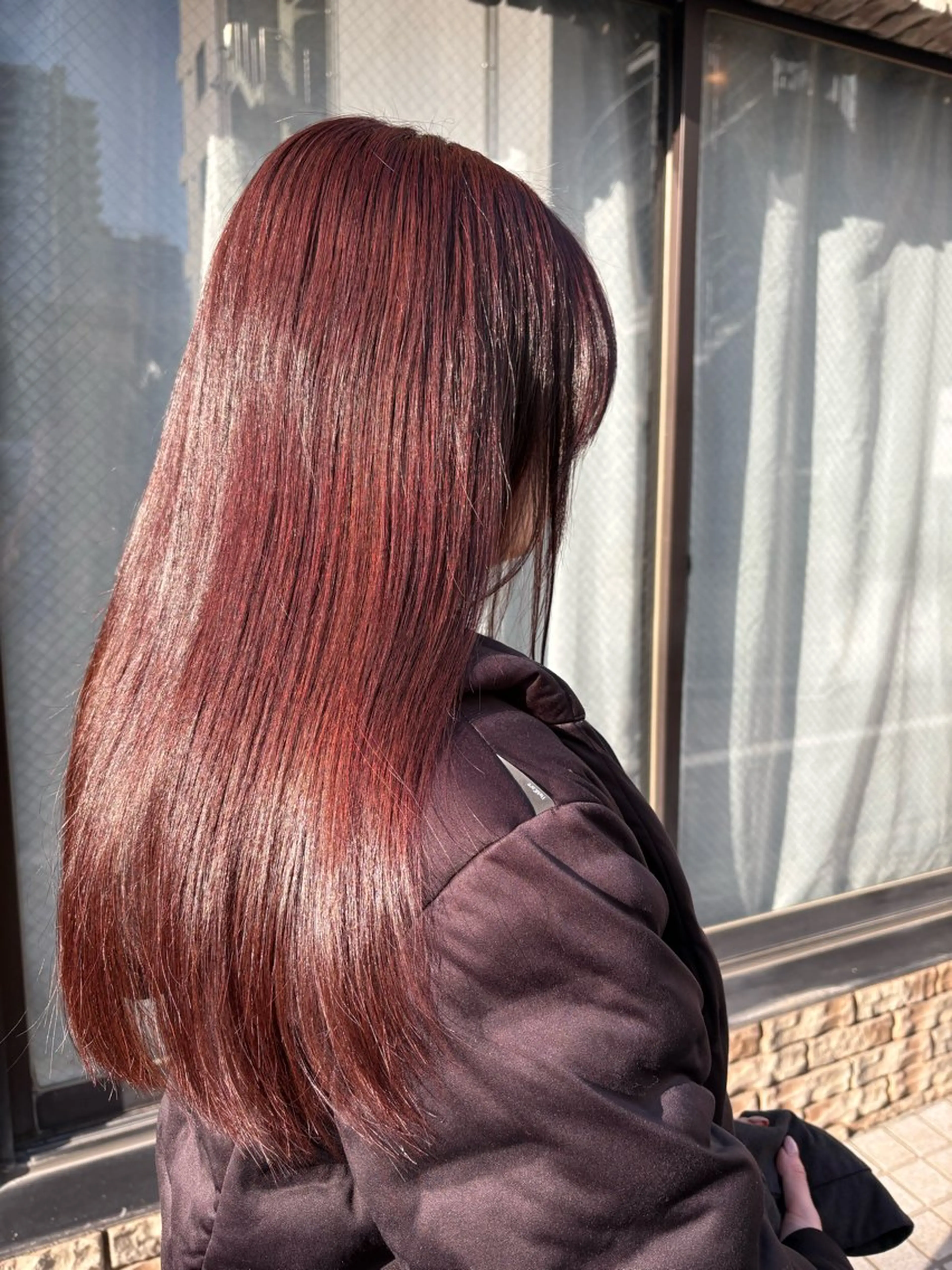 ロング ピンクブラウン ヘアカラー かりん髪質改善 /メンズカットのヘアスタイル