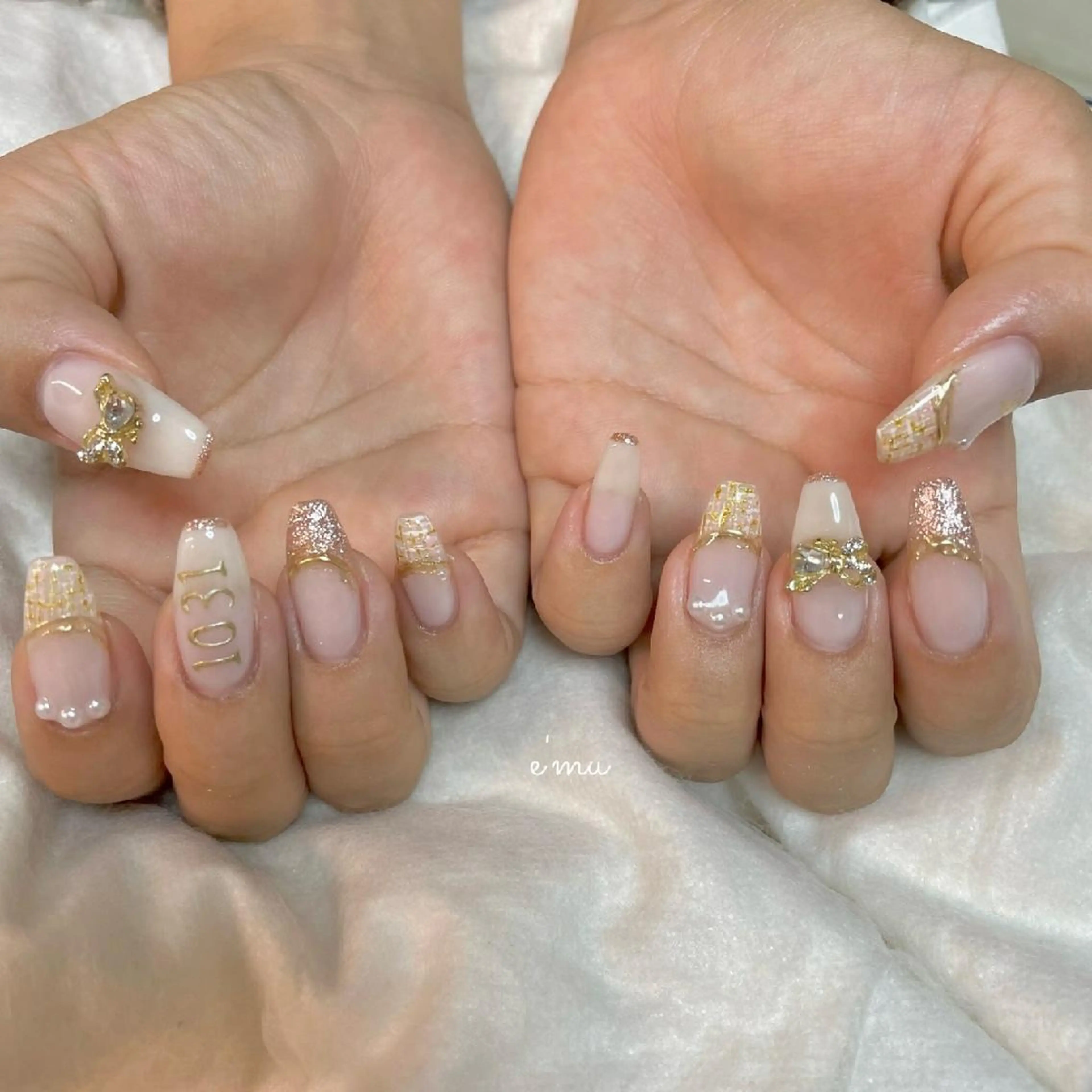 ネイル ガーリー ツイードネイル 冬ネイル nail salon e'mu💐のネイルデザイン