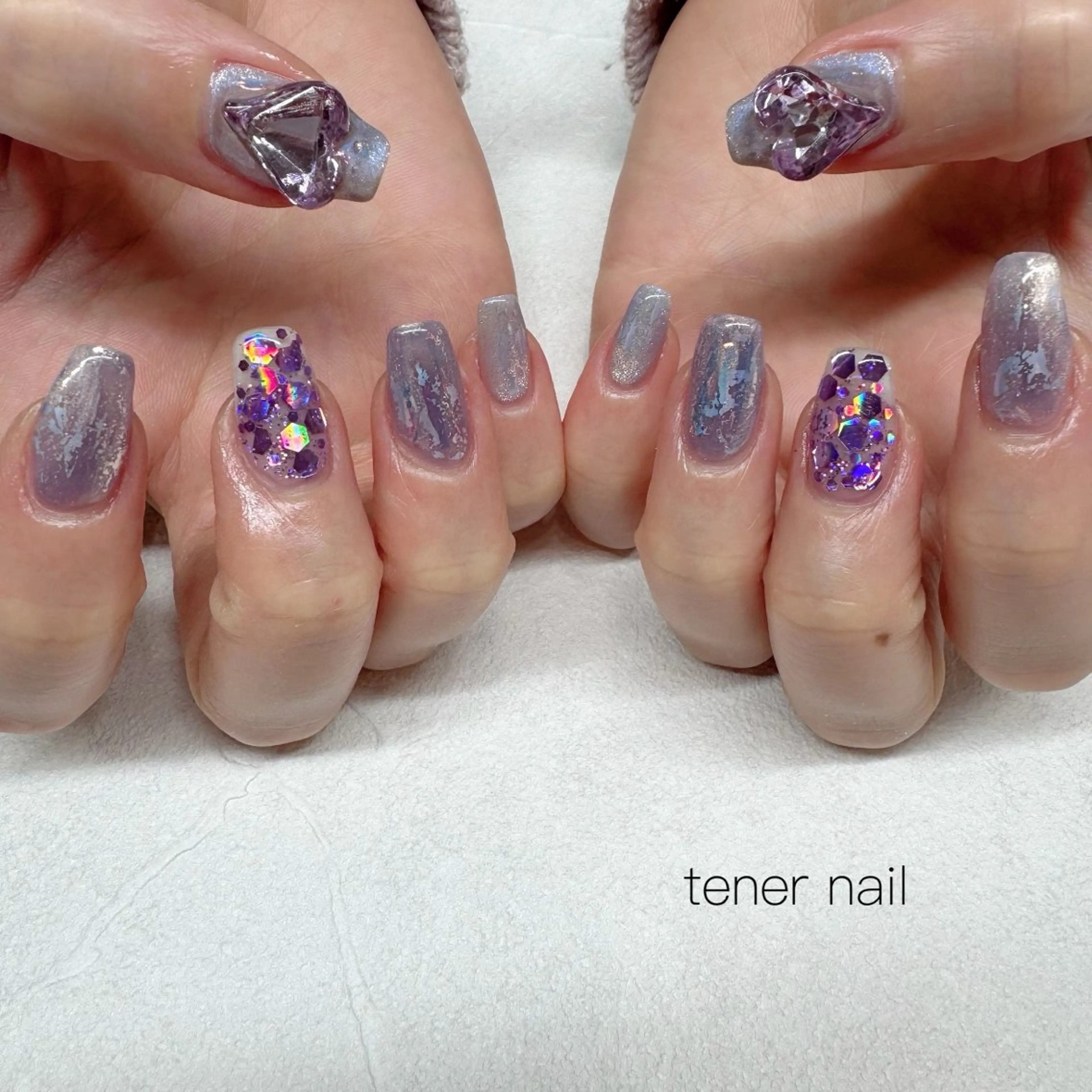 ネイル ハート パープル ハンドネイル tener  nail  テネルネイル所属・テネルネイル tener nailのネイルデザイン