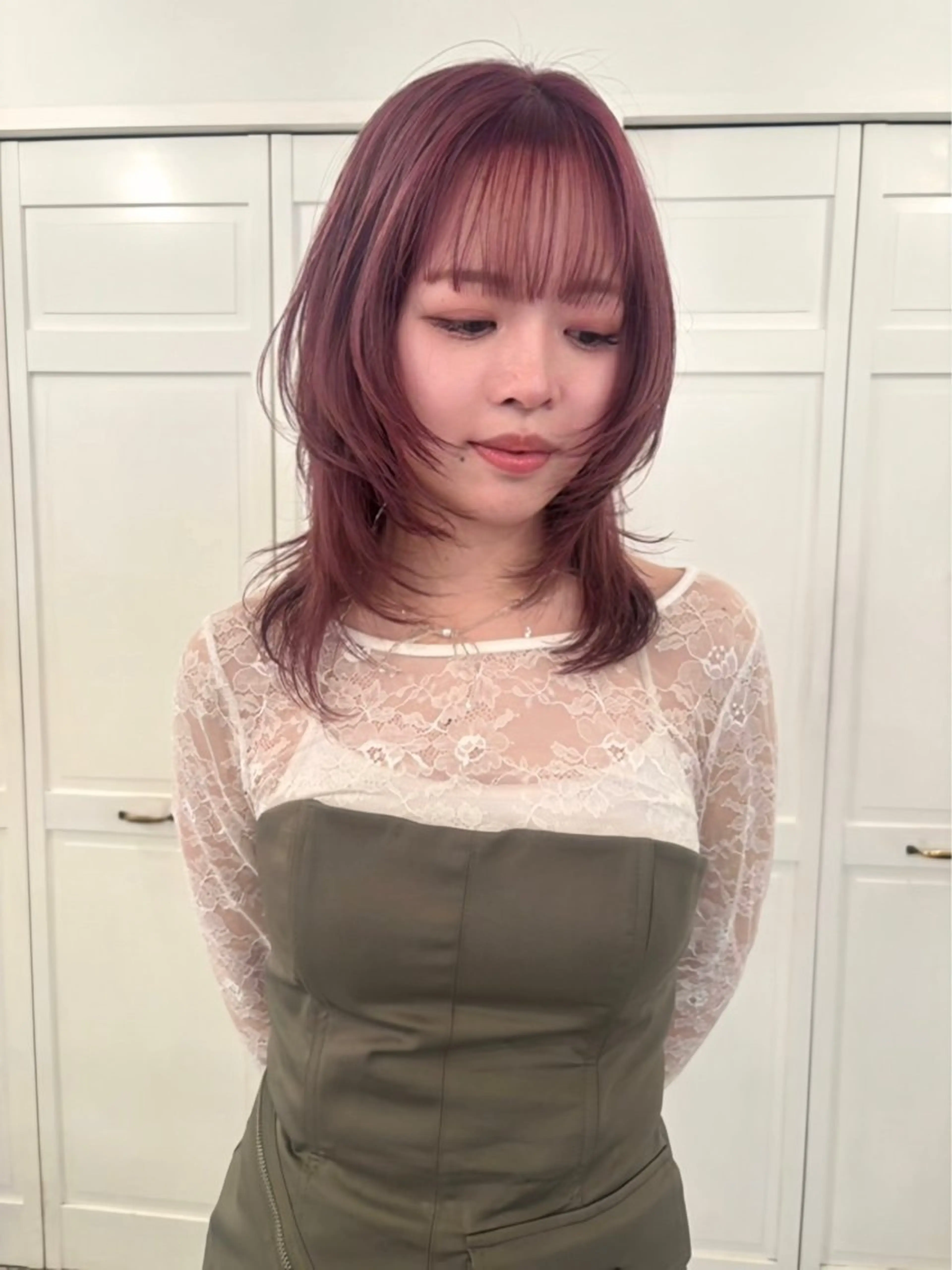 セミロング カラー カット ヘアカラー ブリーチカラー🎀 韓国風/寺門美優のヘアスタイル