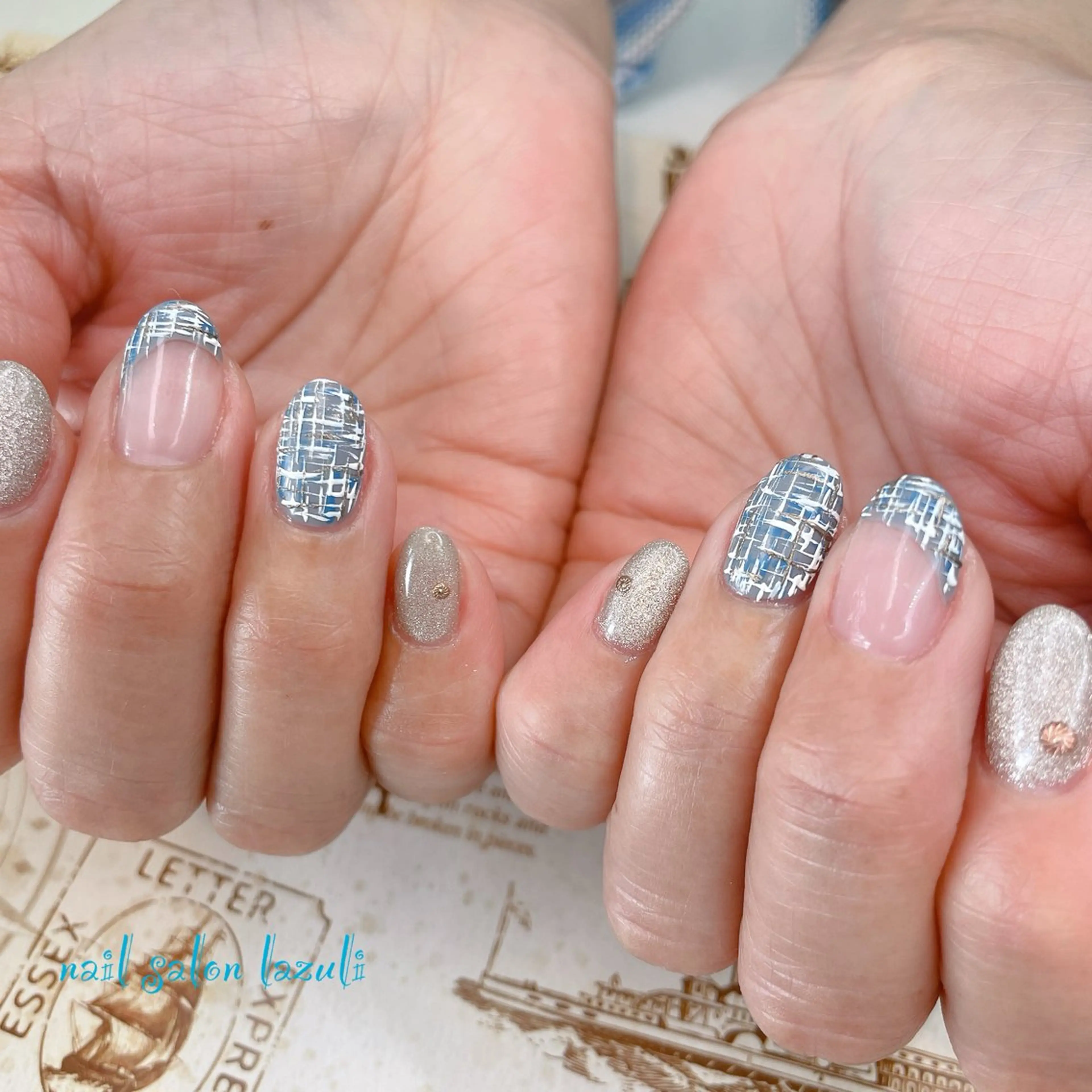 ネイル フレンチネイル ツイードネイル ハンドネイル nail salon lazuliのネイルデザイン