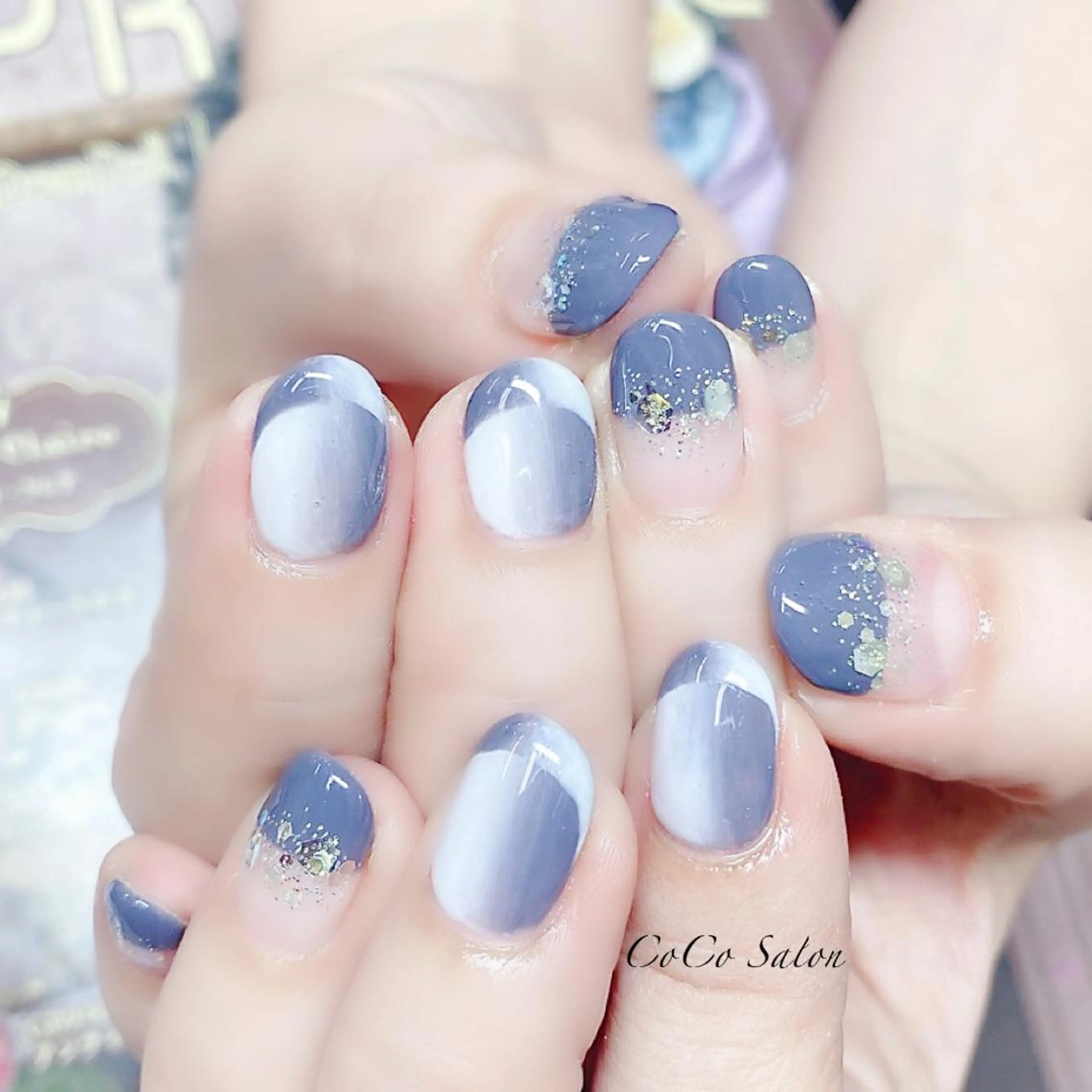 ネイル 長さ出し フレンチネイル ジェルネイル グラデーション ホログラムネイル ハンドネイル CoCoSalon ネイル/まつ毛予約のネイルデザイン