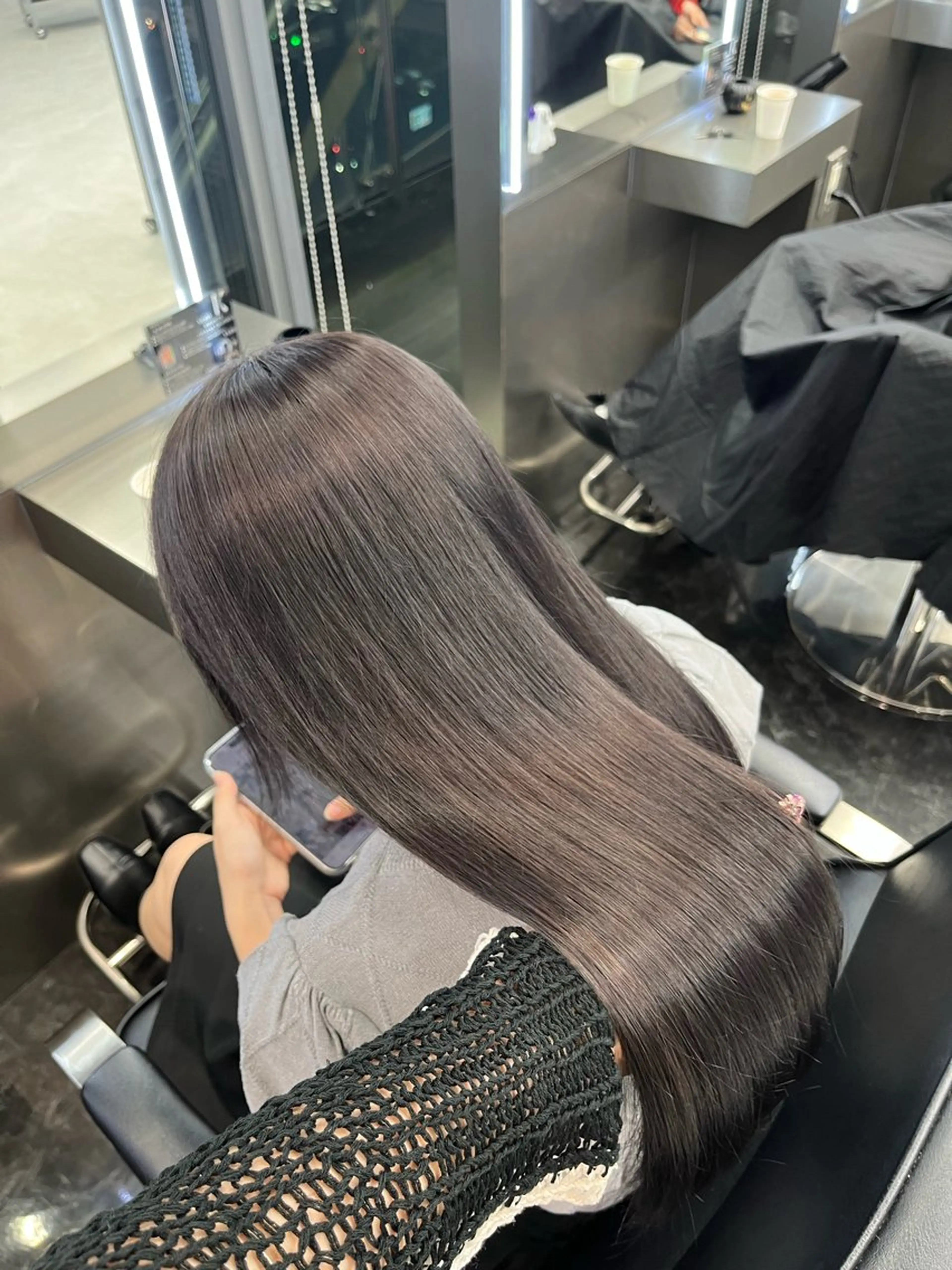 ロング カラー ヘアアレンジ ダークグレー ダークグレージュ グレージュ ヘアカラー トリートメント ヘアセット ハイトーン/透明感 髪質改善/rinaのヘアスタイル