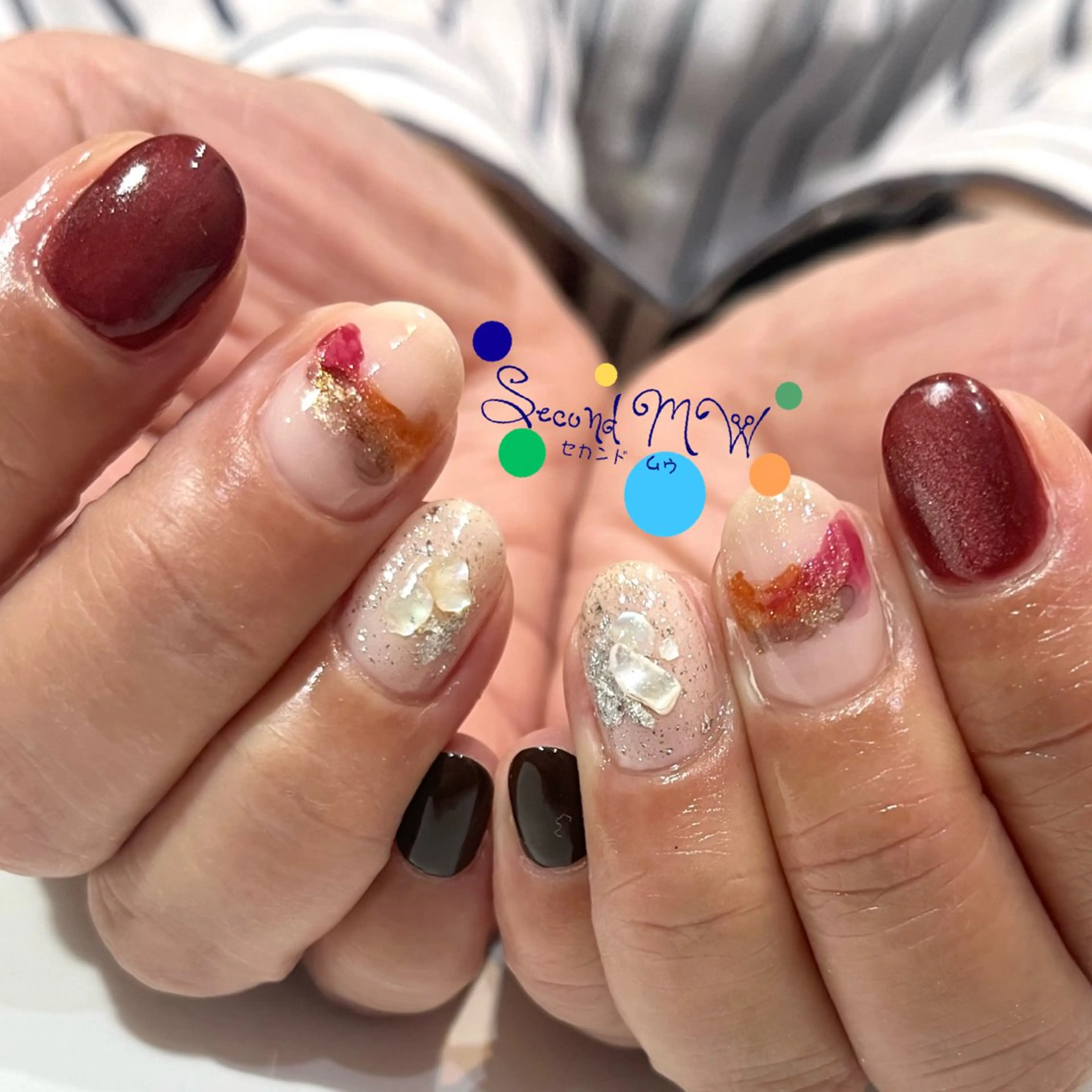 ネイル ボルドー マグネットネイル ニュアンスネイル 冬ネイル ハンドネイル SecondMW _nail 　川連のネイルデザイン