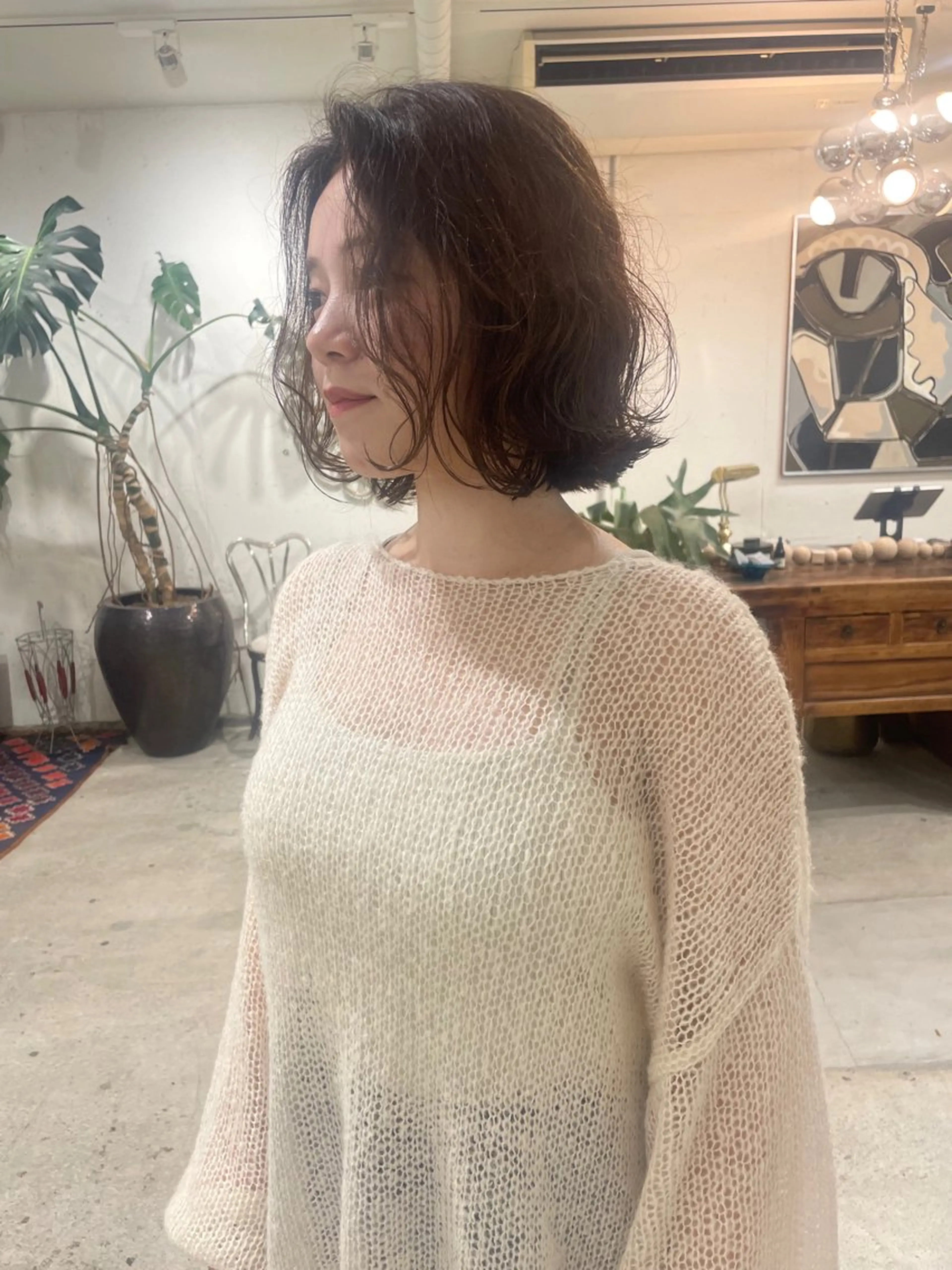 ミディアム カラー パーマ ミディアムパーマ 透明感カラー REMI／表参道 ボブ／パーマのヘアスタイル