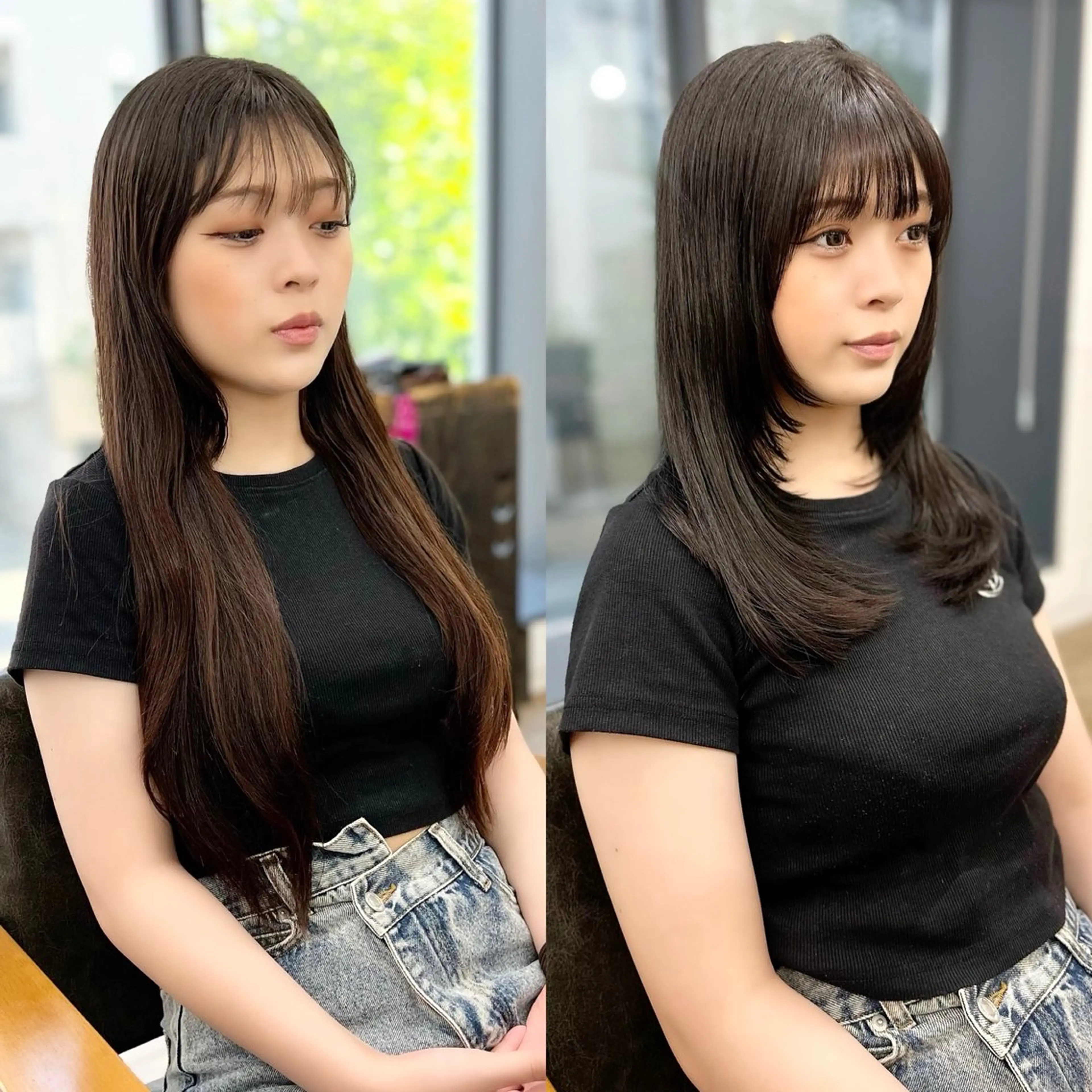 セミロング カラー パーマ ヘアアレンジ メンズ キッズ レイヤーカット 🌿透け感カラーのヘアスタイル