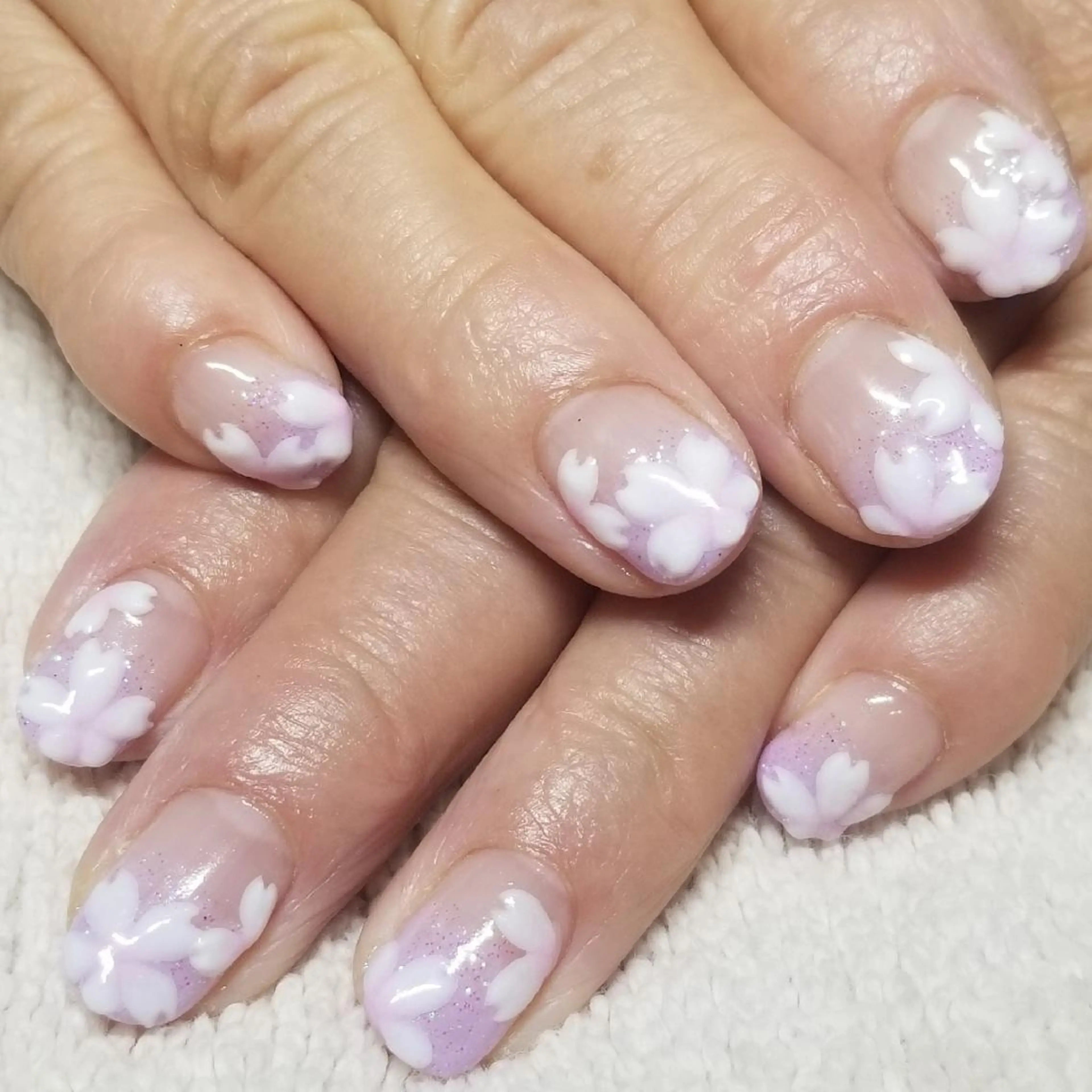 ネイル 桜ネイル グラデーション ラメ(グリッター) パステルネイル パープル ハンドネイル よしだ ひろきのネイルデザイン