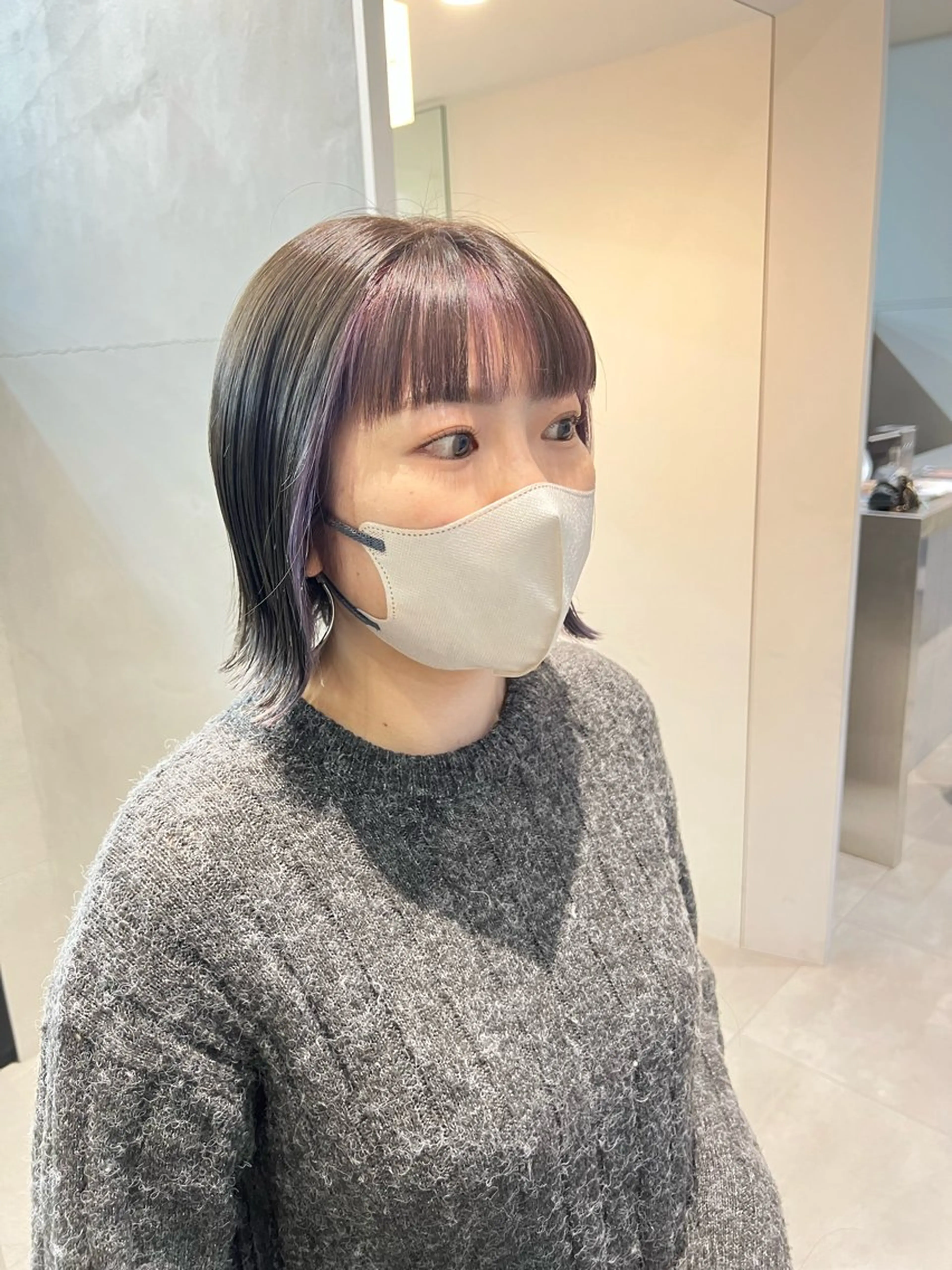 ショート カラー ミストバング ダークグレー ダークグレージュ グレージュ カット ヘアカラー トリートメント 吉沢遣人/レイヤー 艶カラー/抜け感のヘアスタイル