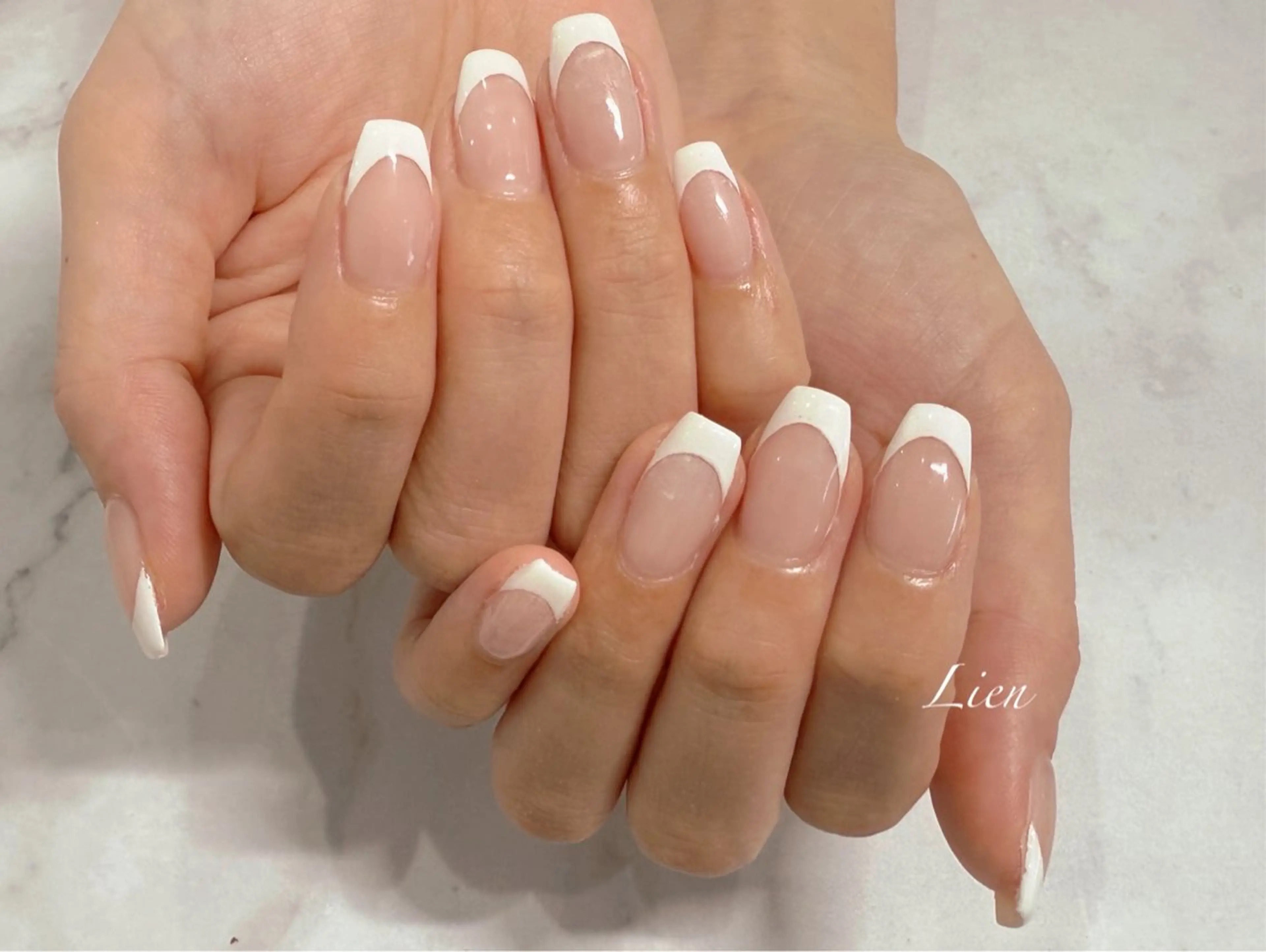 ネイル 長さ出し フットネイル フレンチネイル ジェルネイル ガラスフレンチ ハンドネイル Lien（リアン） 銀座駅6分のネイルデザイン