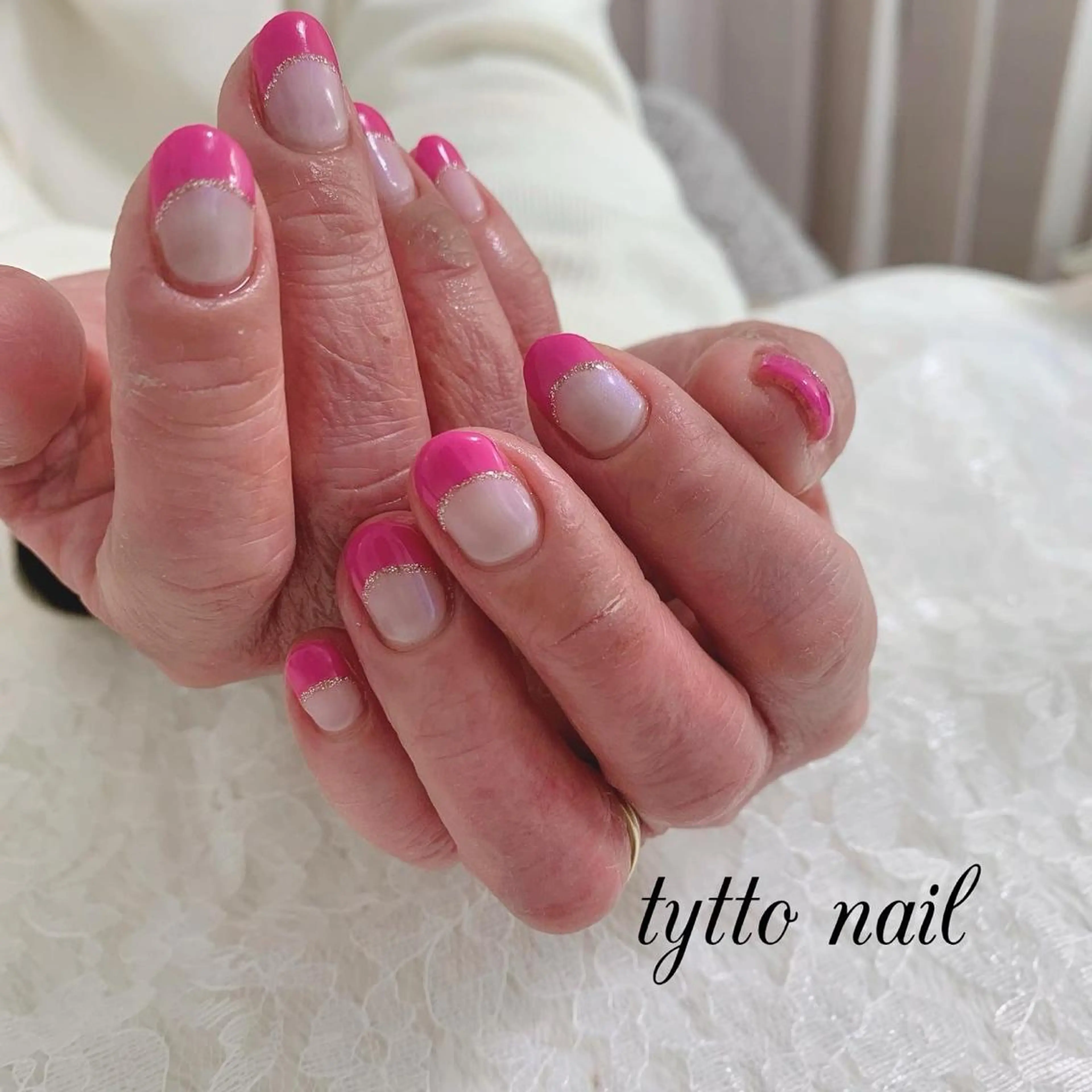 ネイル オーロラネイル フレンチネイル 韓国ネイル ピンク ハンドネイル tytto nail ❤︎‪‪eri‪‪のネイルデザイン