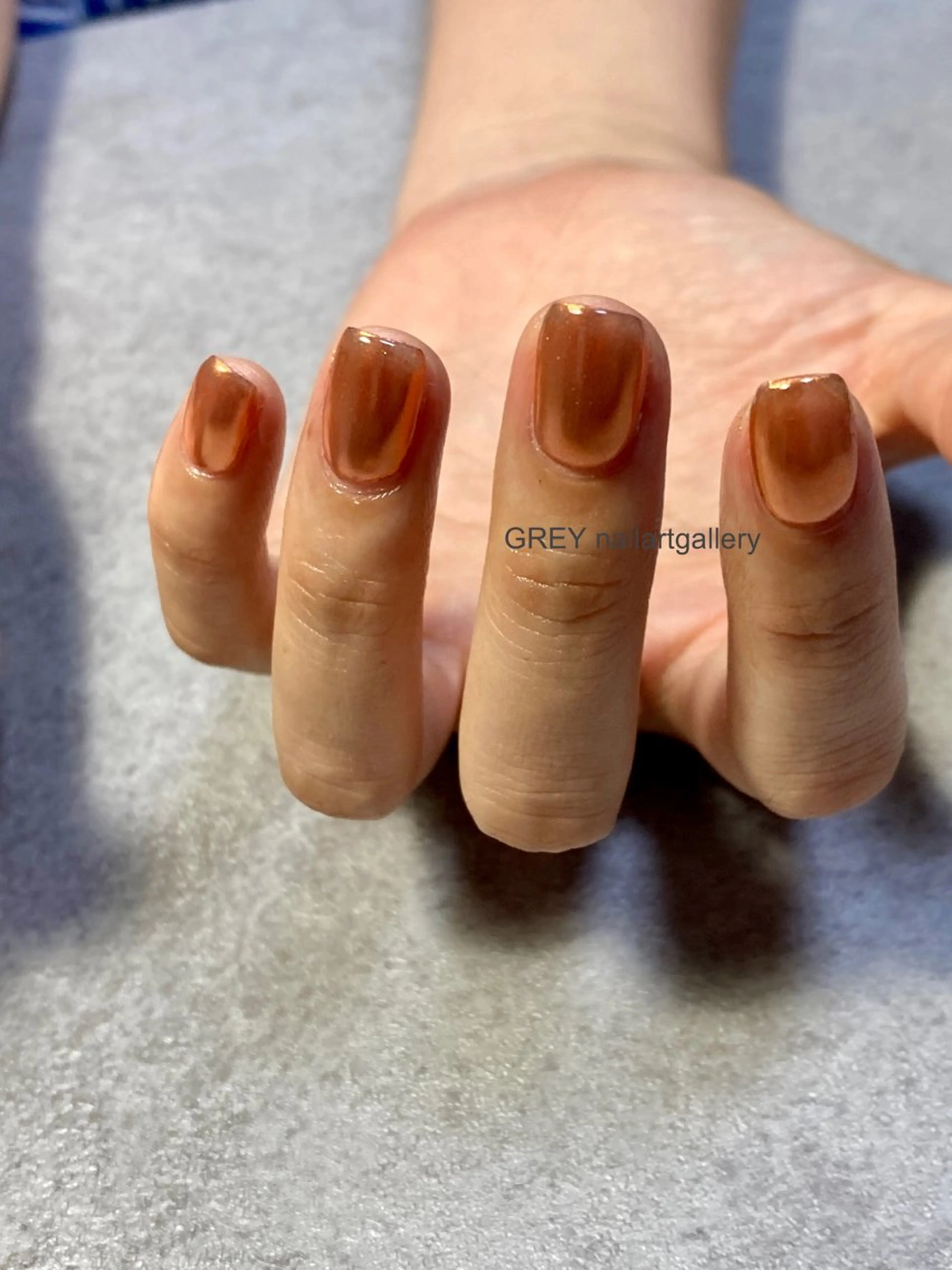 ネイル アートネイル ミラーネイル オレンジ 【GREY】 TAIRAのネイルデザイン