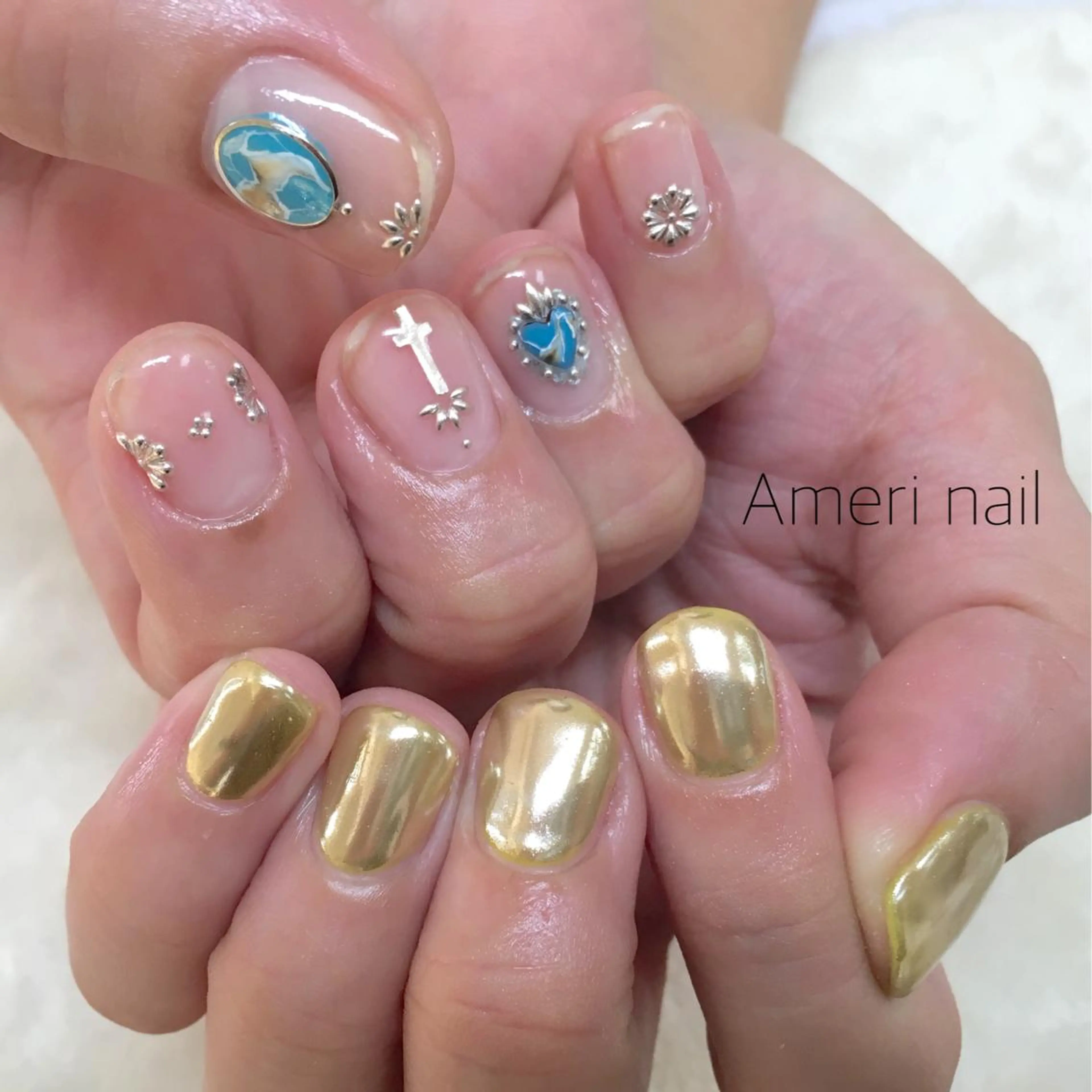 ネイル ミラーネイル 黄色 Ameri nail /UKIのネイルデザイン