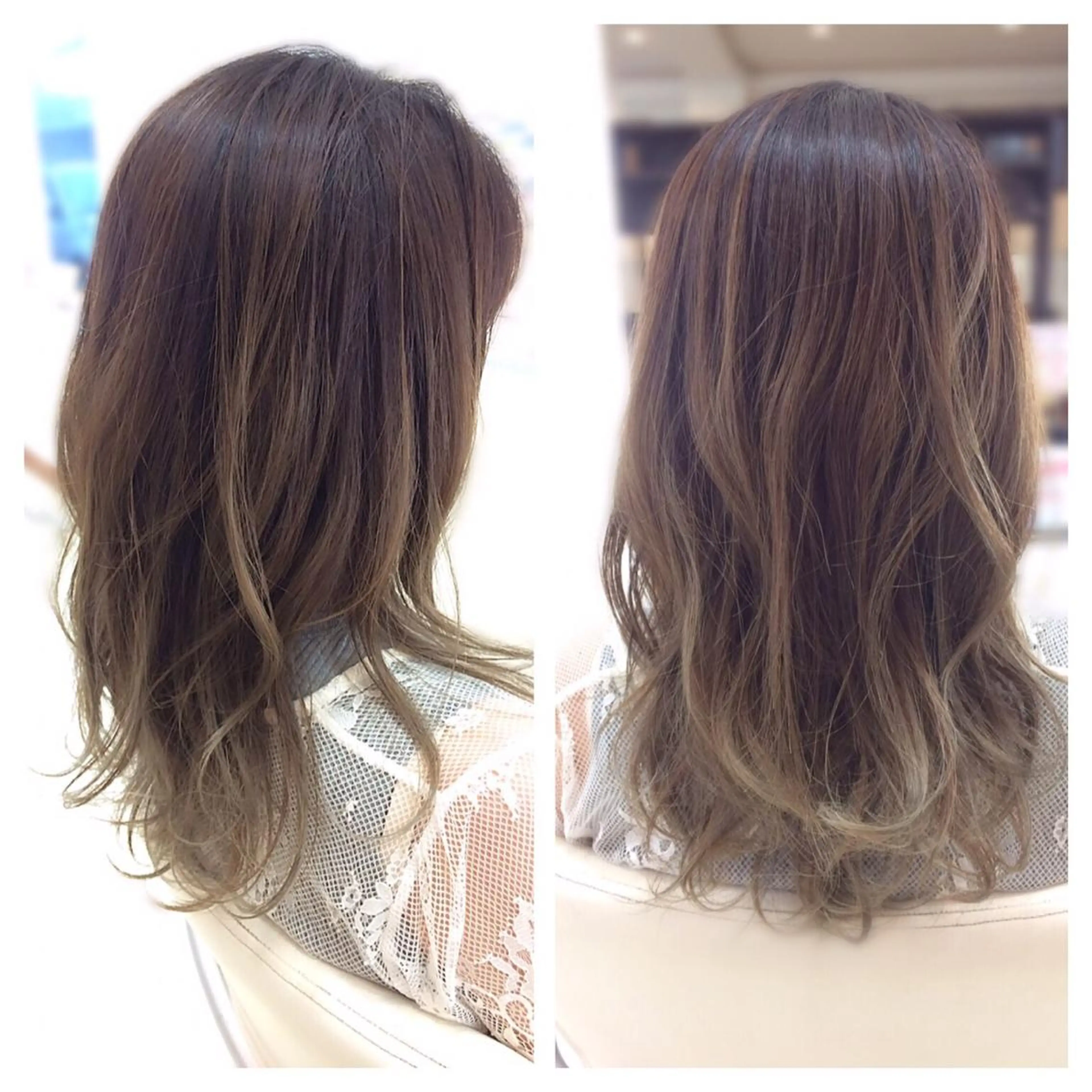 セミロング カラー バレイヤージュ レイヤーカット トリートメント いけだ ゆうのヘアスタイル