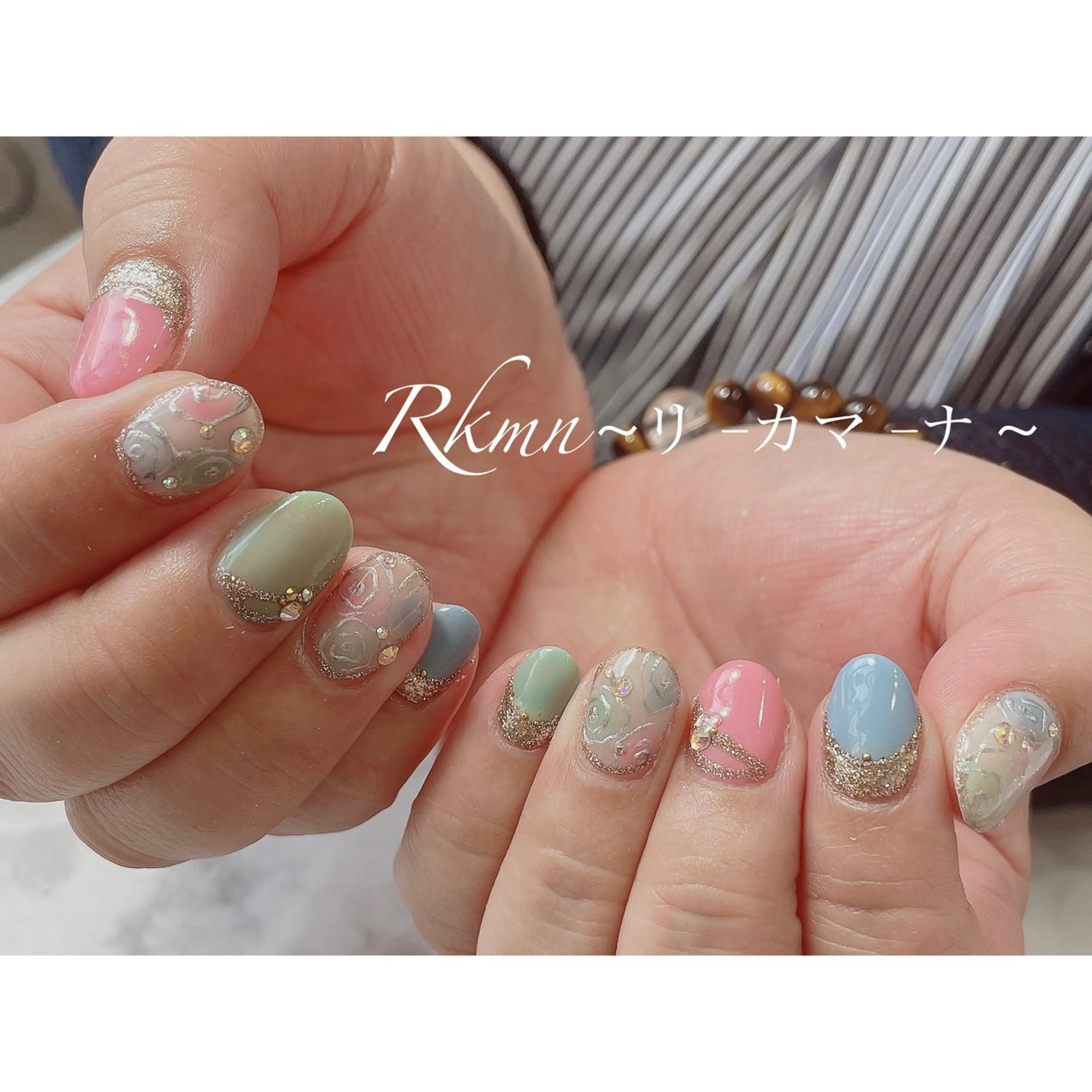 ネイル アートネイル フラワーネイル キラキラネイル ラメ(グリッター) パステルネイル ハンドネイル フットネイル ハンドケア Rkmn ~リ-カマ-ナ~のネイルデザイン
