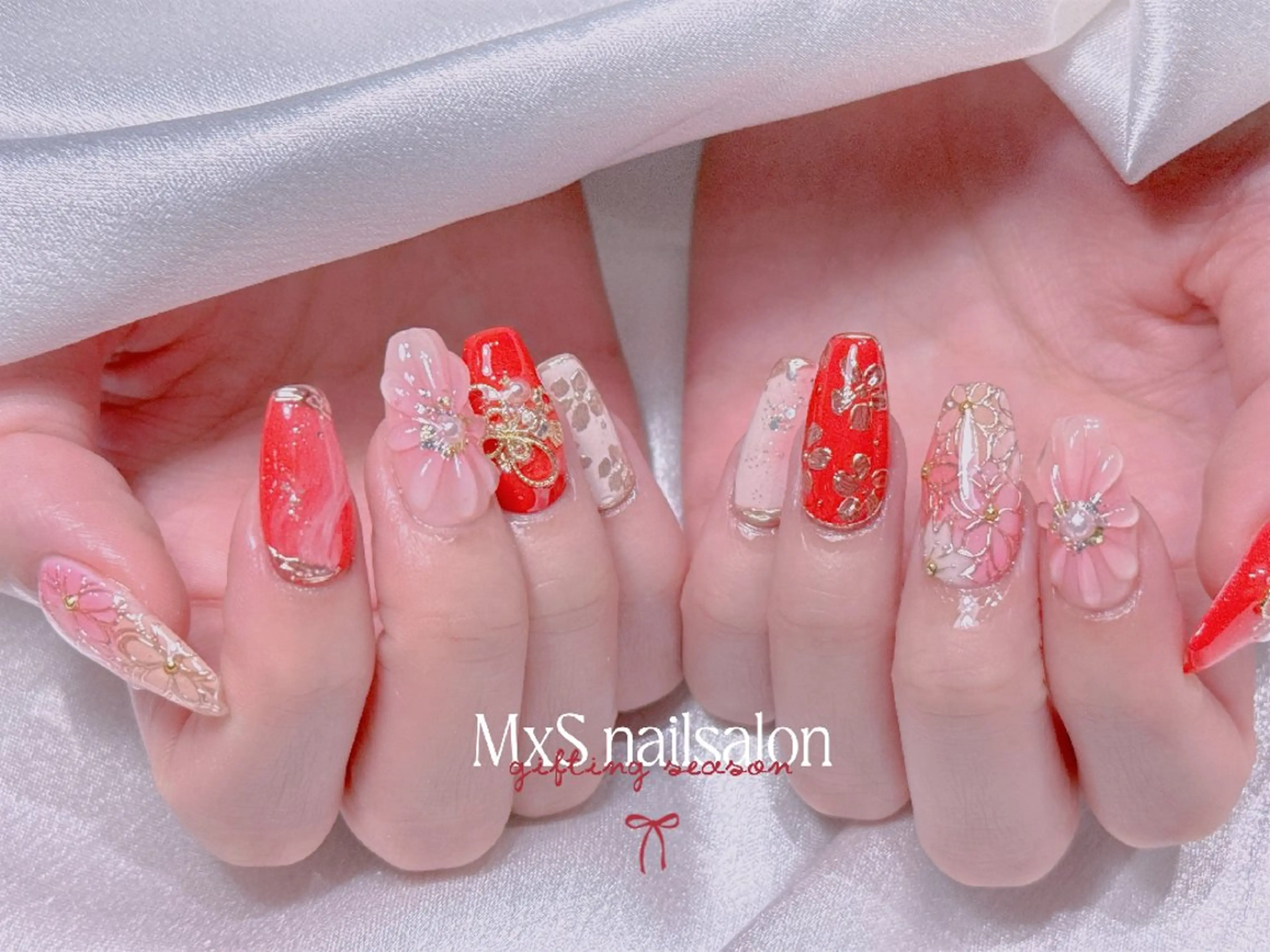 ネイル ジェルネイル 韓国ネイル マグネットネイル パラジェル バレンタイン ハンドネイル M×S Nail みなのネイルデザイン