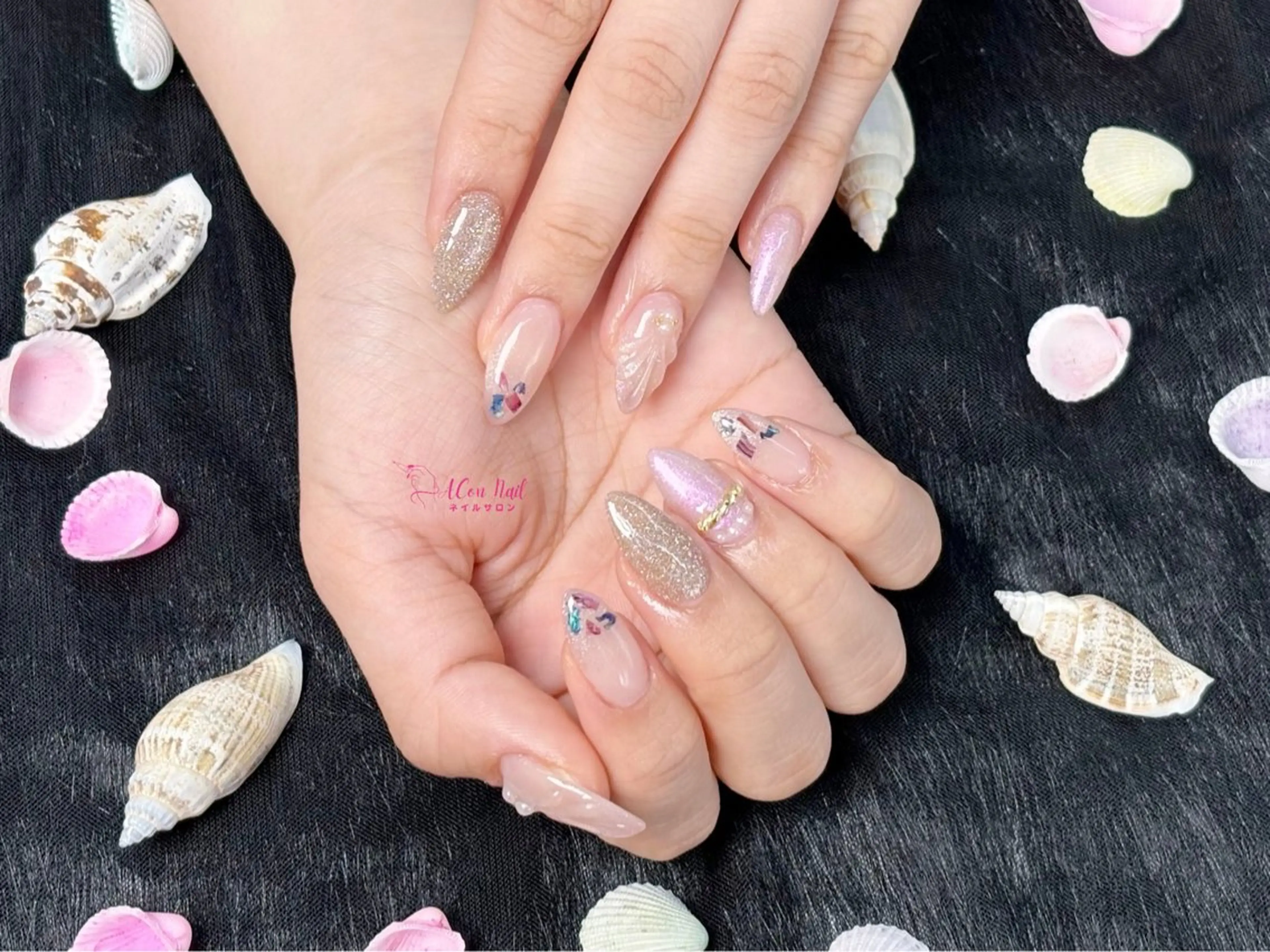ネイル 桜ネイル 長さ出し フラワーネイル フレンチネイル ジェルネイル ハンドネイル ACon NailSalonのネイルデザイン