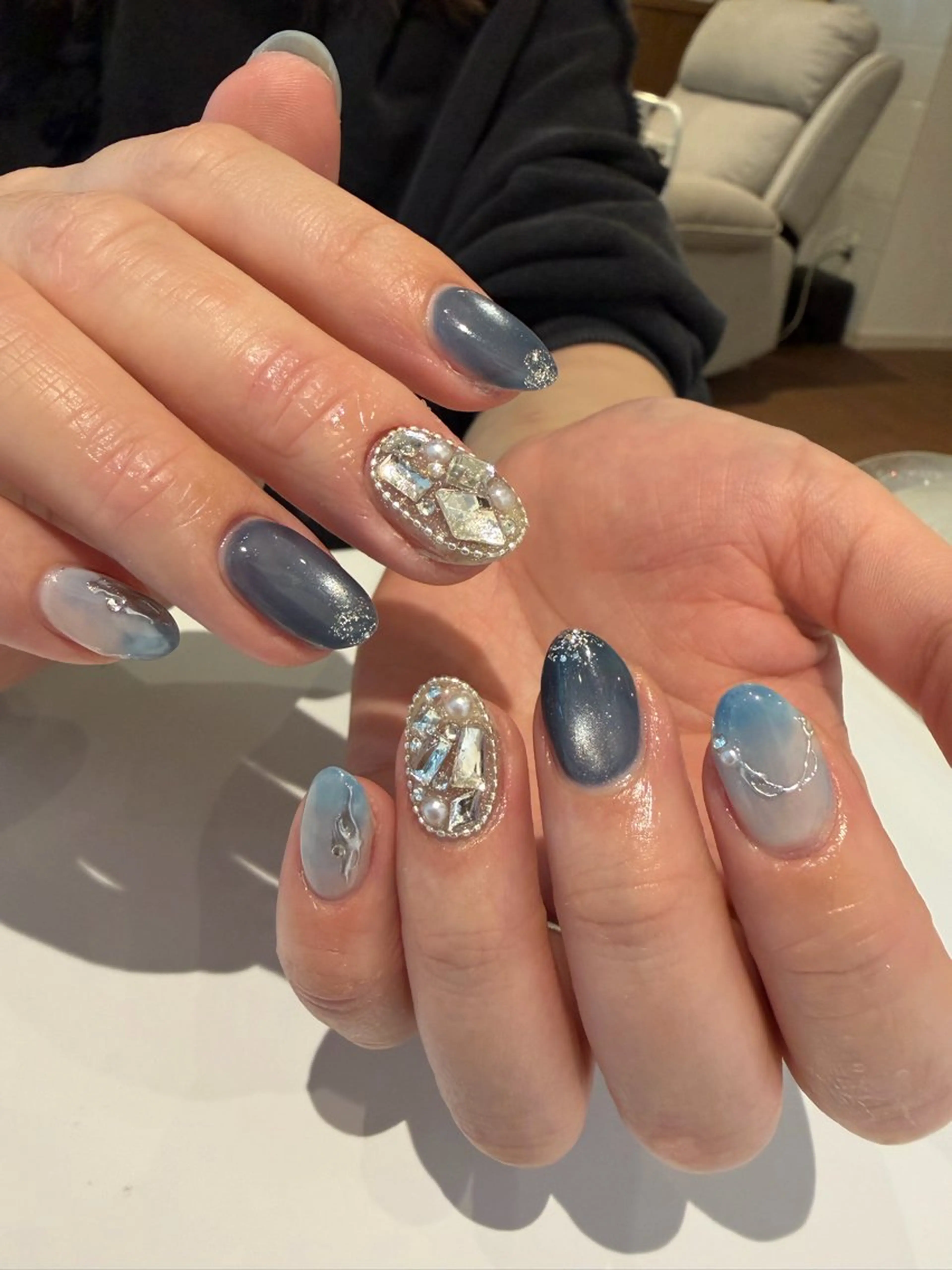 ネイル ブルー シルバー ハンドネイル ballie／小野原 なつみのネイルデザイン