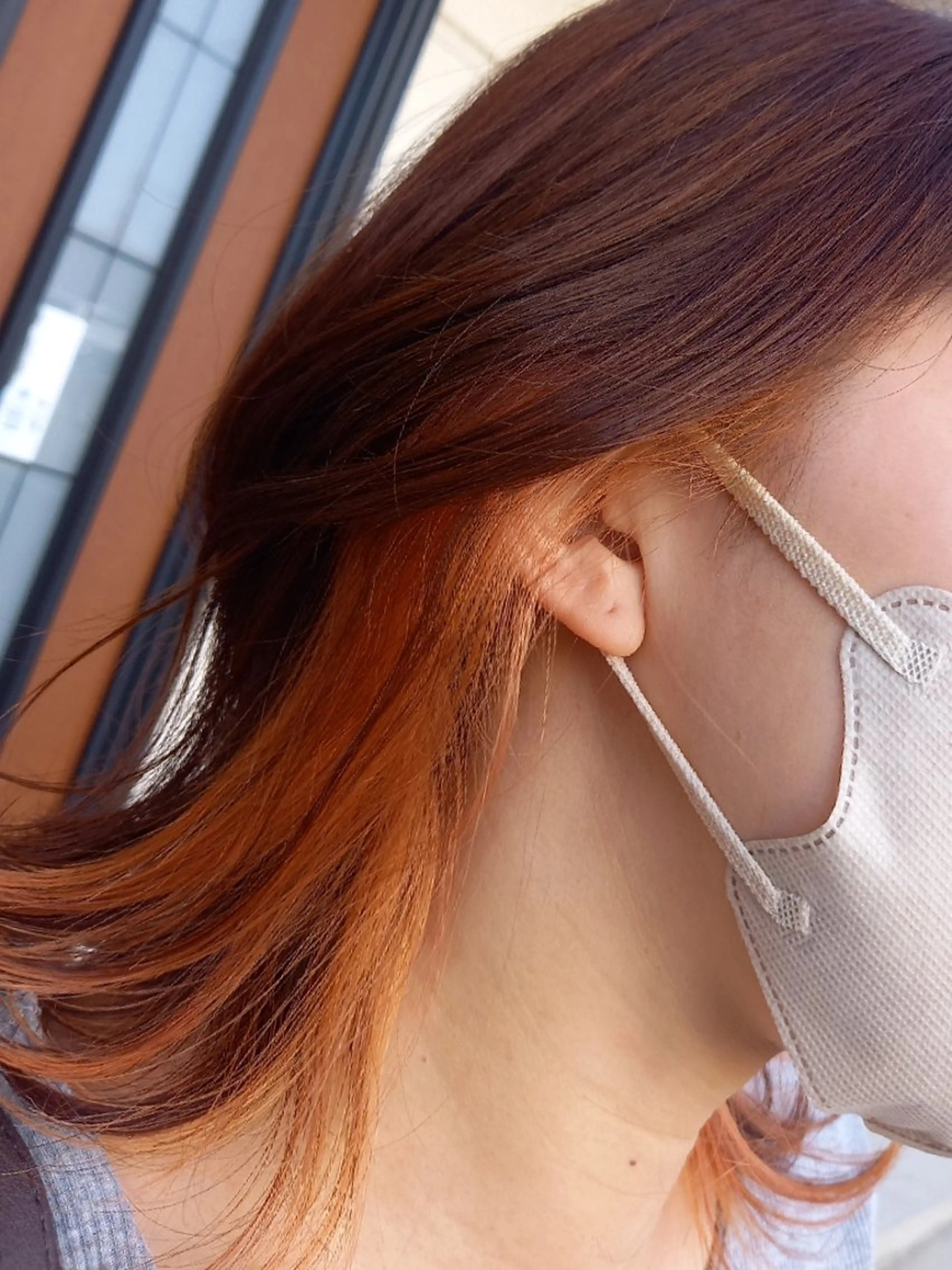 カラー ミディアム ブリーチ 透明感カラー ハイトーンカラー インナーカラー オレンジ ヘアカラー トリートメント 上原 嘉代子のヘアスタイル