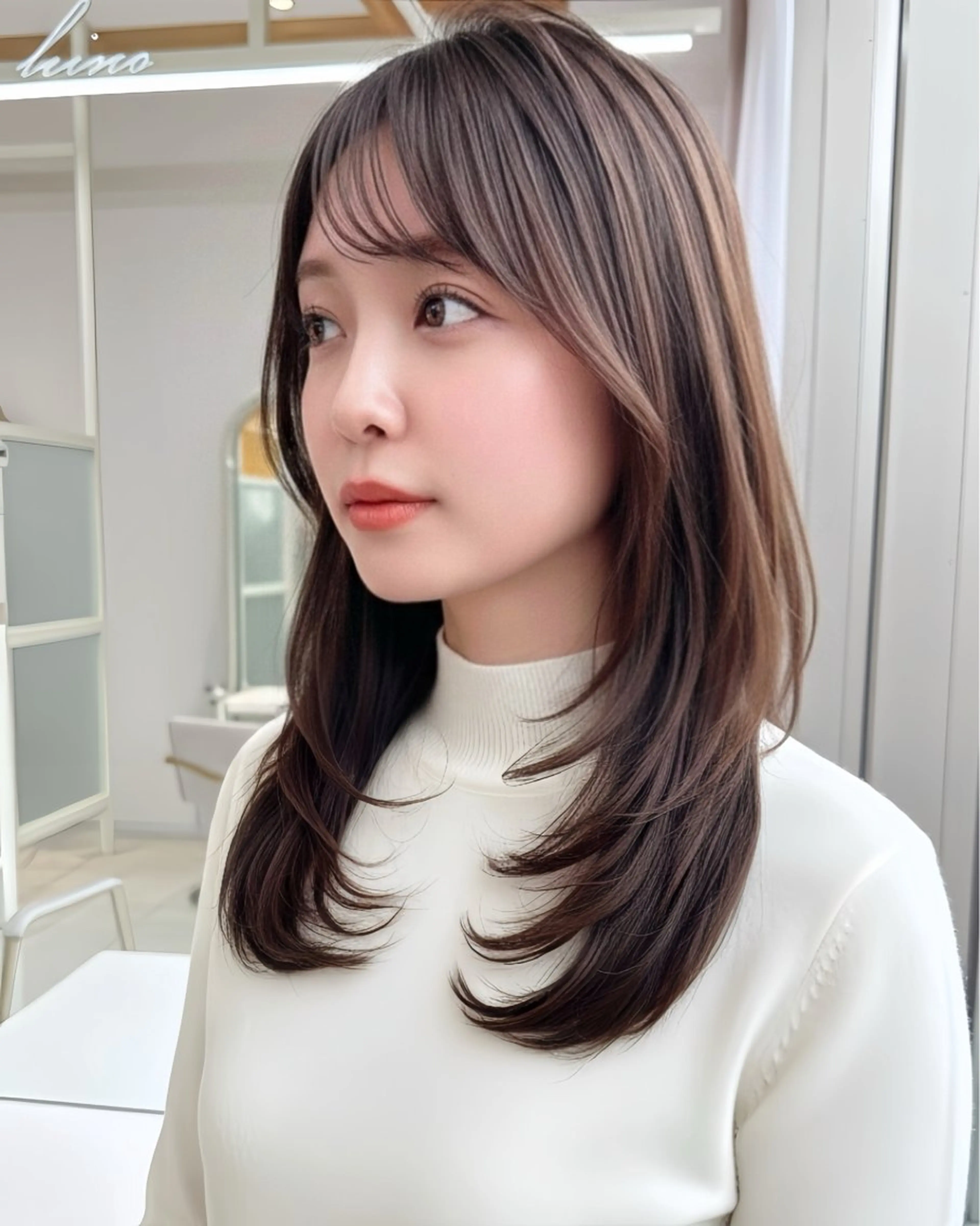 ミディアム カラー 透明感カラー 顔周りカット レイヤーカット 似合わせカット 顔周り/透明感カラー /似合わせ/難波雄雅のヘアスタイル