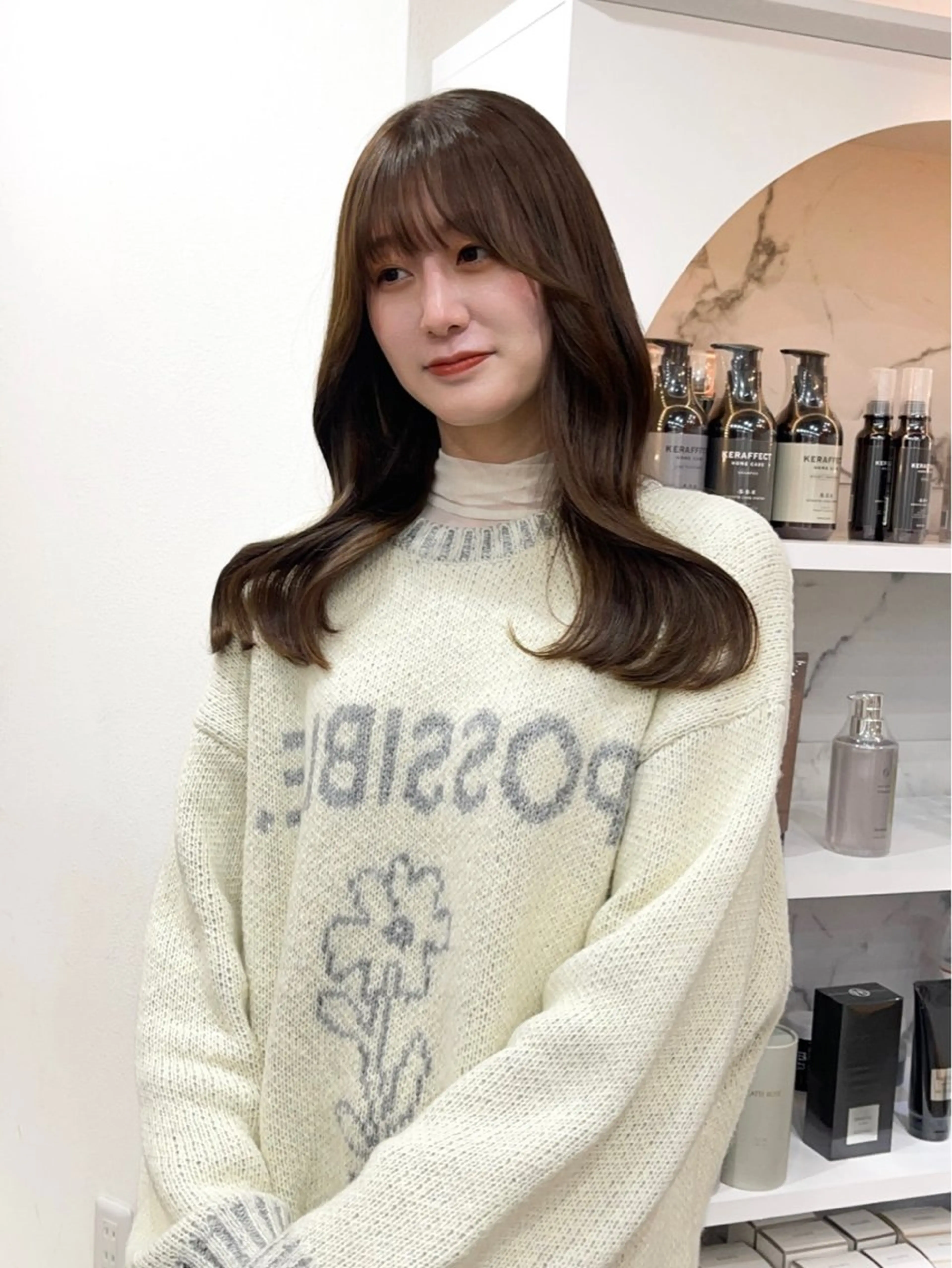 ロング カラー ベージュカラー オリーブベージュ 韓国風ヘア キダアヤカ/ 梅田/ベージュカラーのヘアスタイル