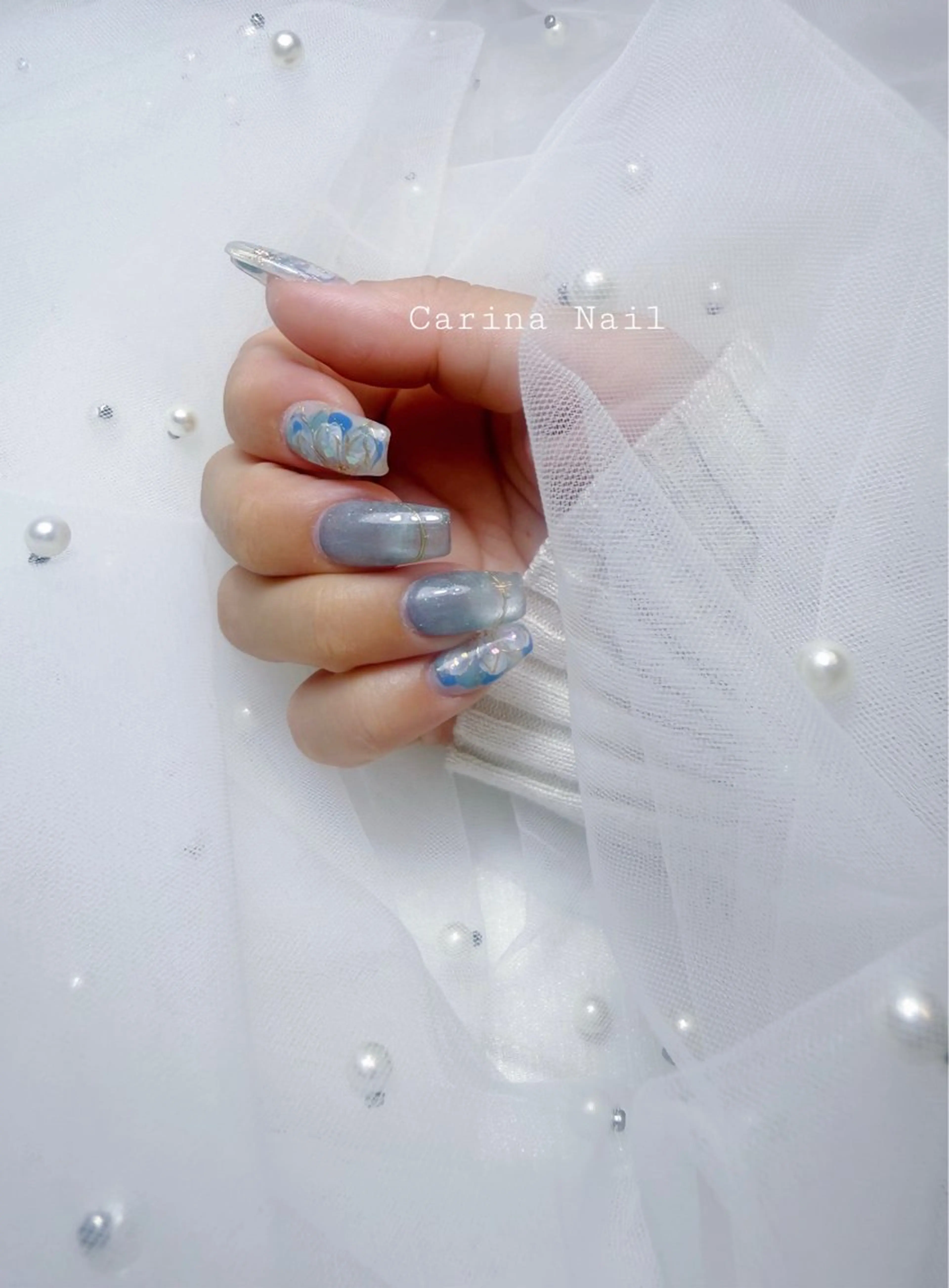 ネイル アートネイル ブルー シンプルネイル Carina Nailのネイルデザイン