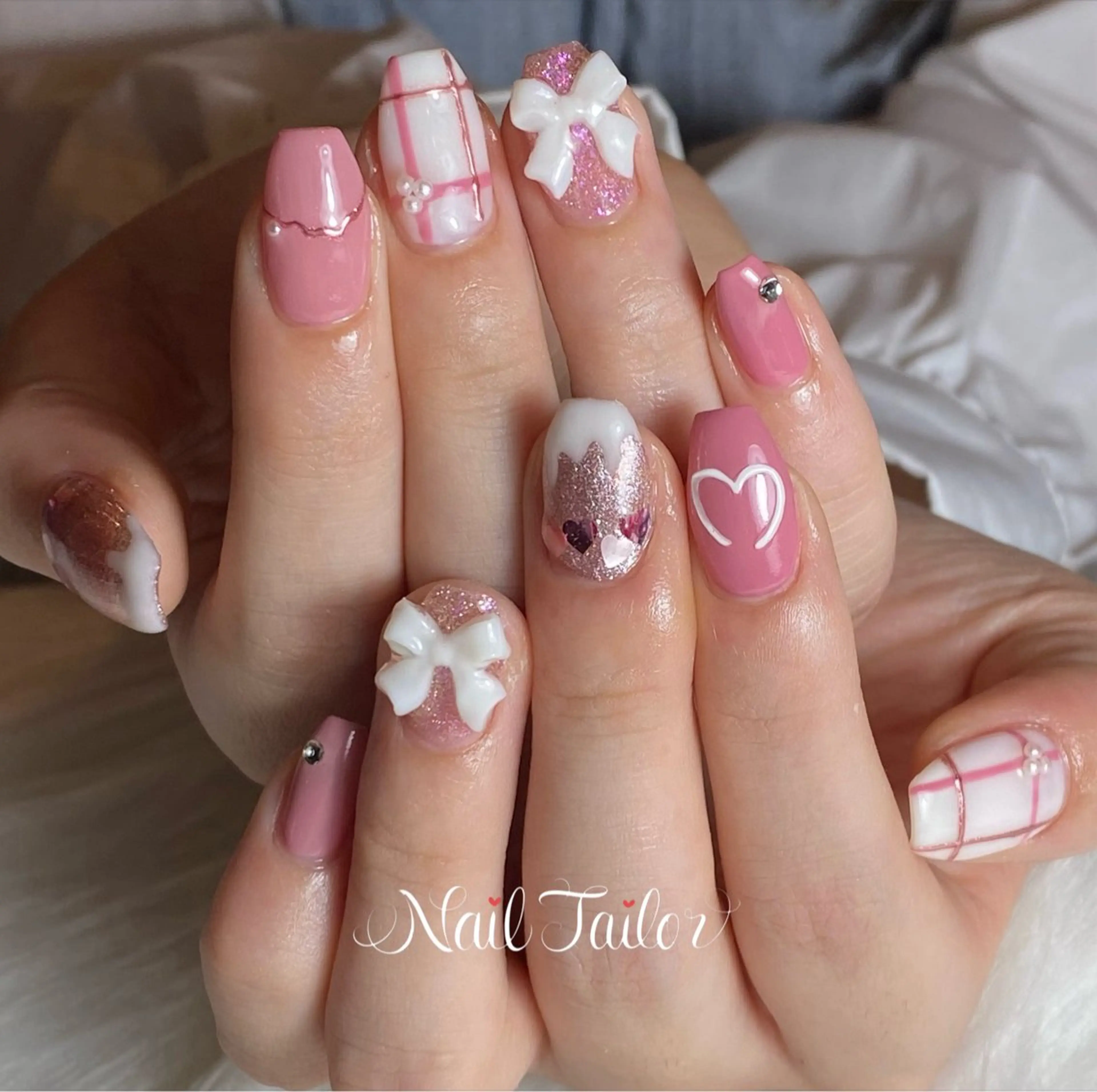 ネイル 長さ出し フラッシュネイル ジェルネイル 持ち込み ピンク ハンドネイル NailTailor ネイルテイラーのネイルデザイン