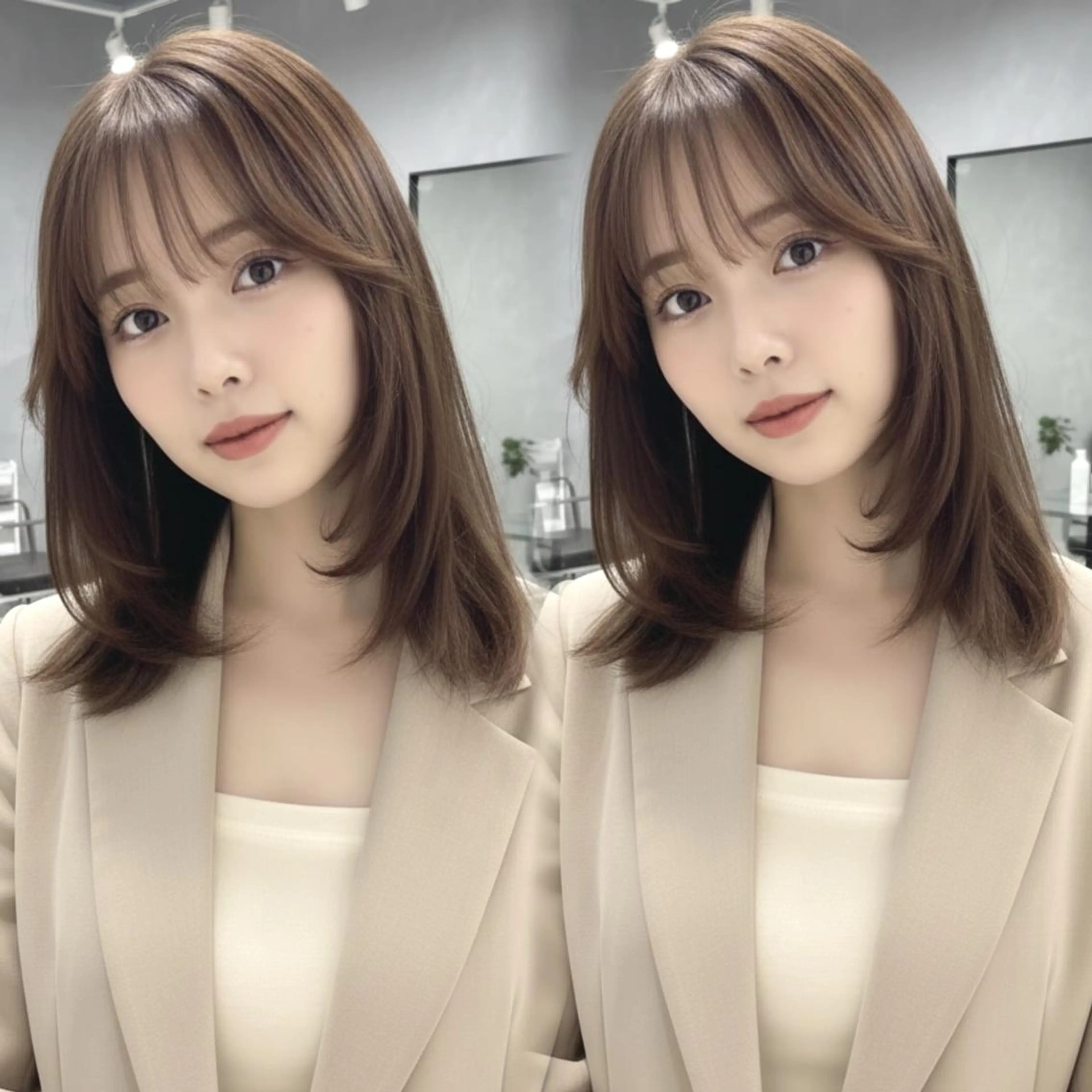 ミディアム 顔周りカット 韓国風ヘア レイヤーカット 小顔カット カット ヘアカラー トリートメント ヘアセット ✨韓国レイヤー🦋 リピートNO.1✨のヘアスタイル