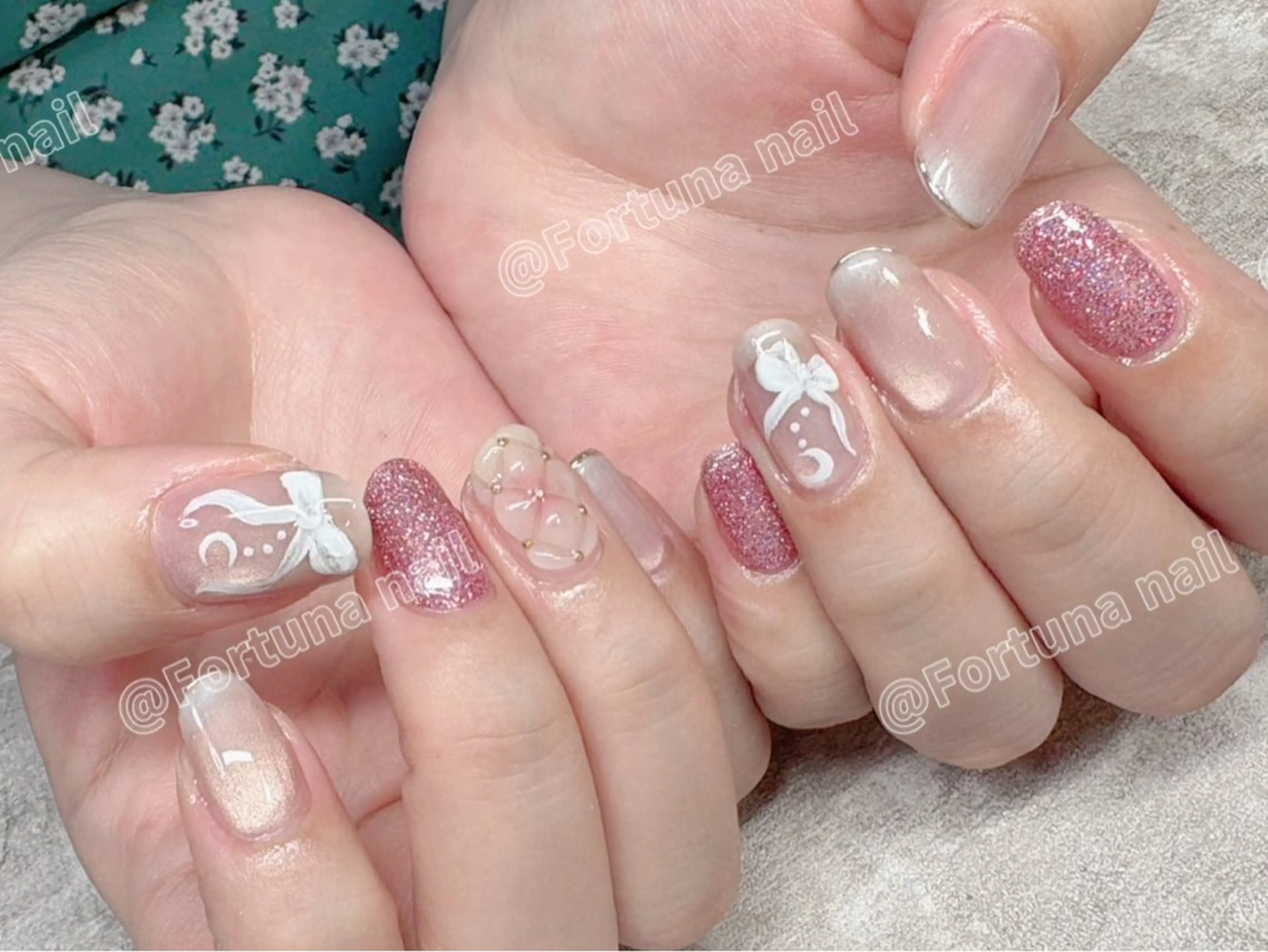 ネイル 持ち込み リボン Nail •Head スパFortunaのネイルデザイン