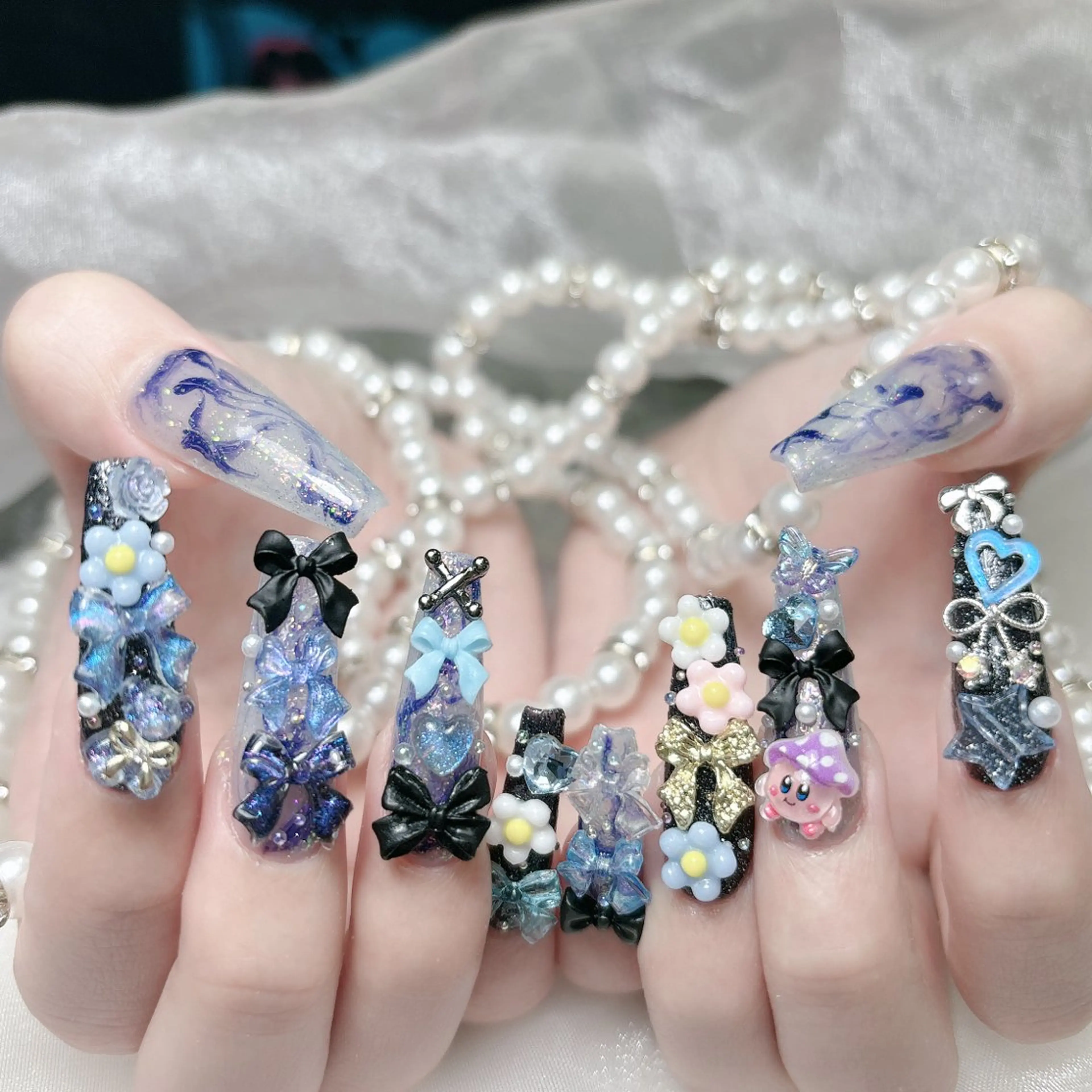 ネイル 成人式 ジェルネイル ロングネイル マグネットネイル ミディアムネイル ハンドネイル MoMoA Nail ネイル長さ出し専門店のネイルデザイン