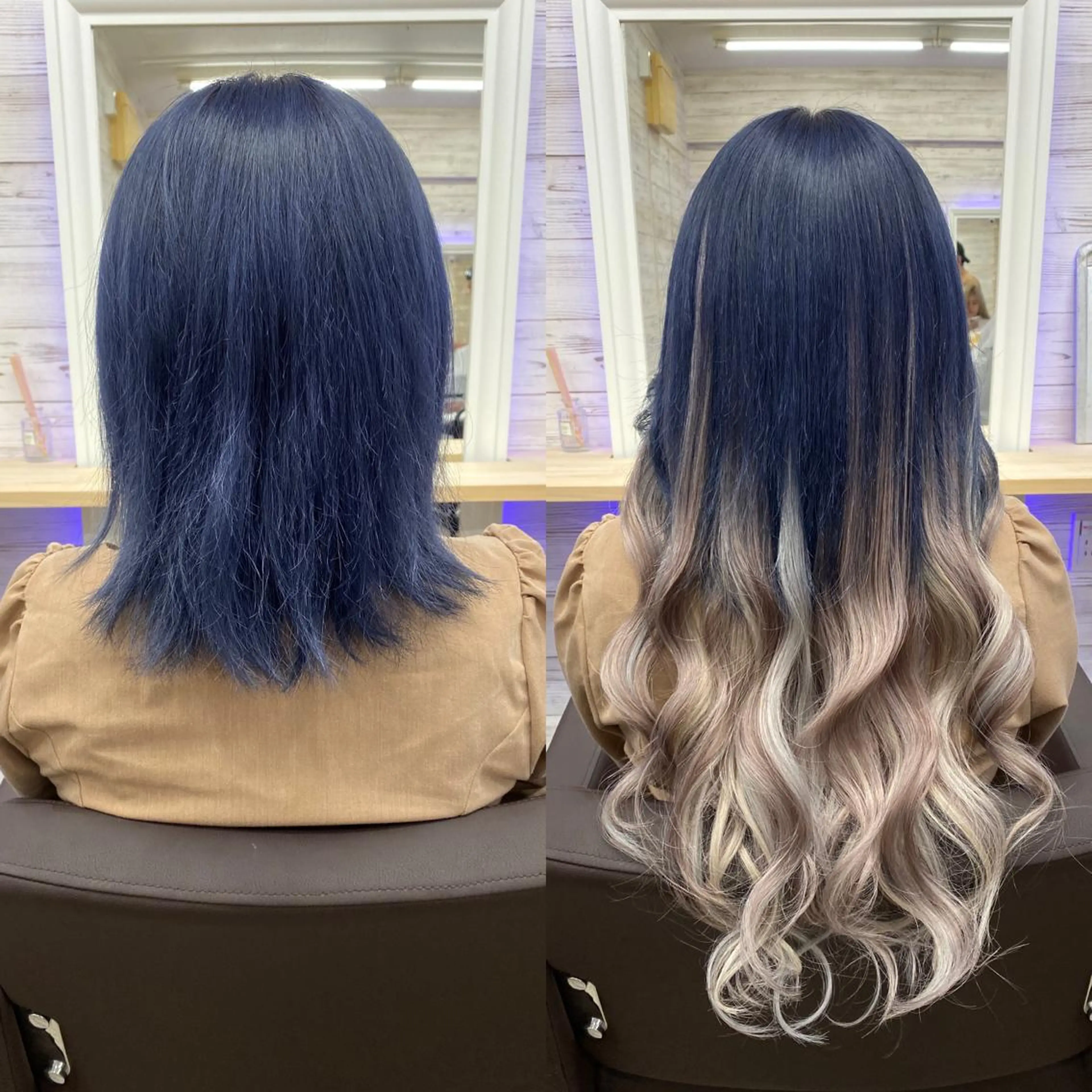 セミロング カラー ヘアアレンジ ショートボブ 編み込みエクステ シールエクステ セミロングパーマ バレイヤージュ LAVENDIA 初音のヘアスタイル