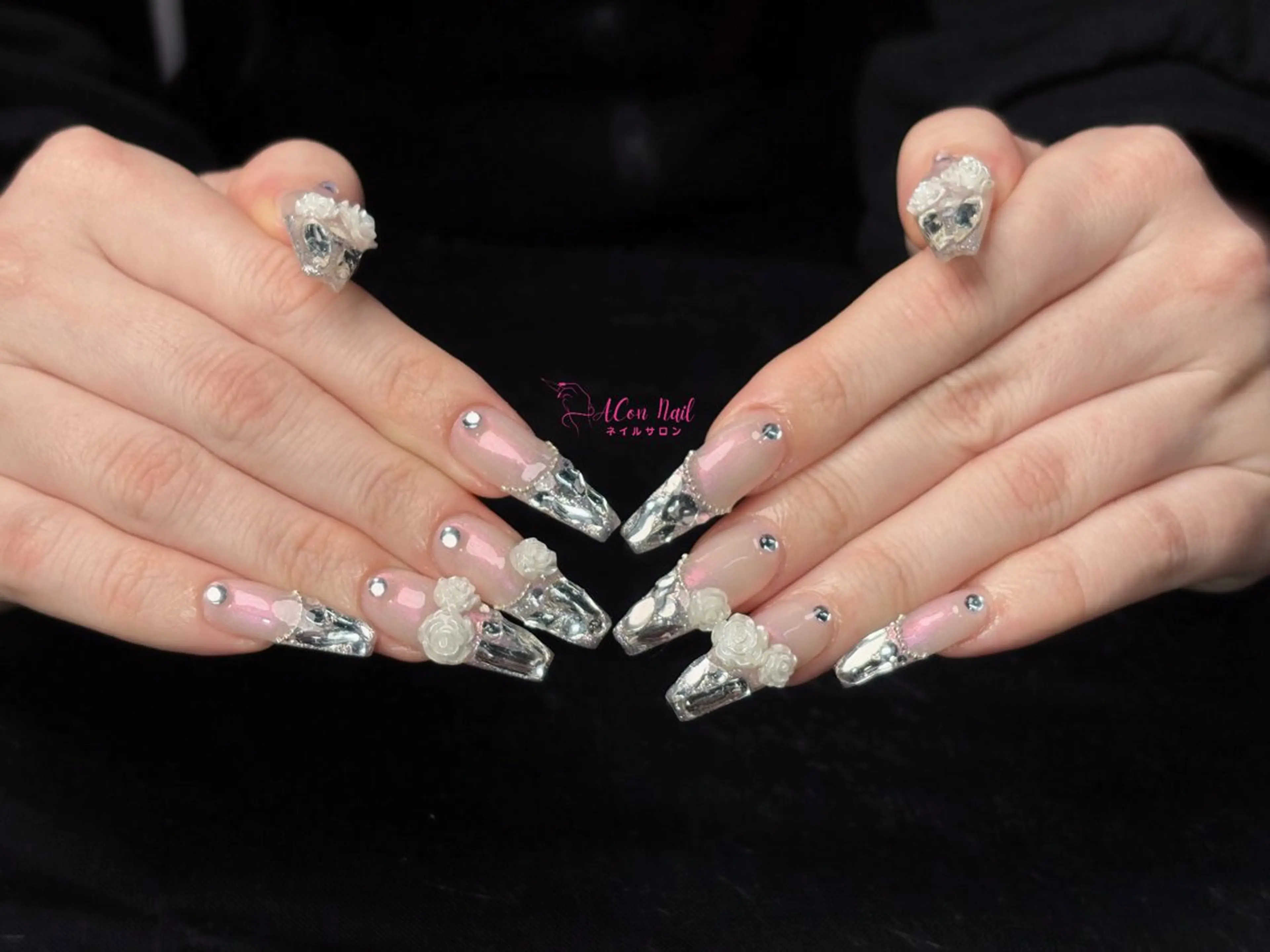 ネイル 桜ネイル 長さ出し フラワーネイル フレンチネイル ジェルネイル ハンドネイル AConNailSalon所属・ACon NailSalonのネイルデザイン