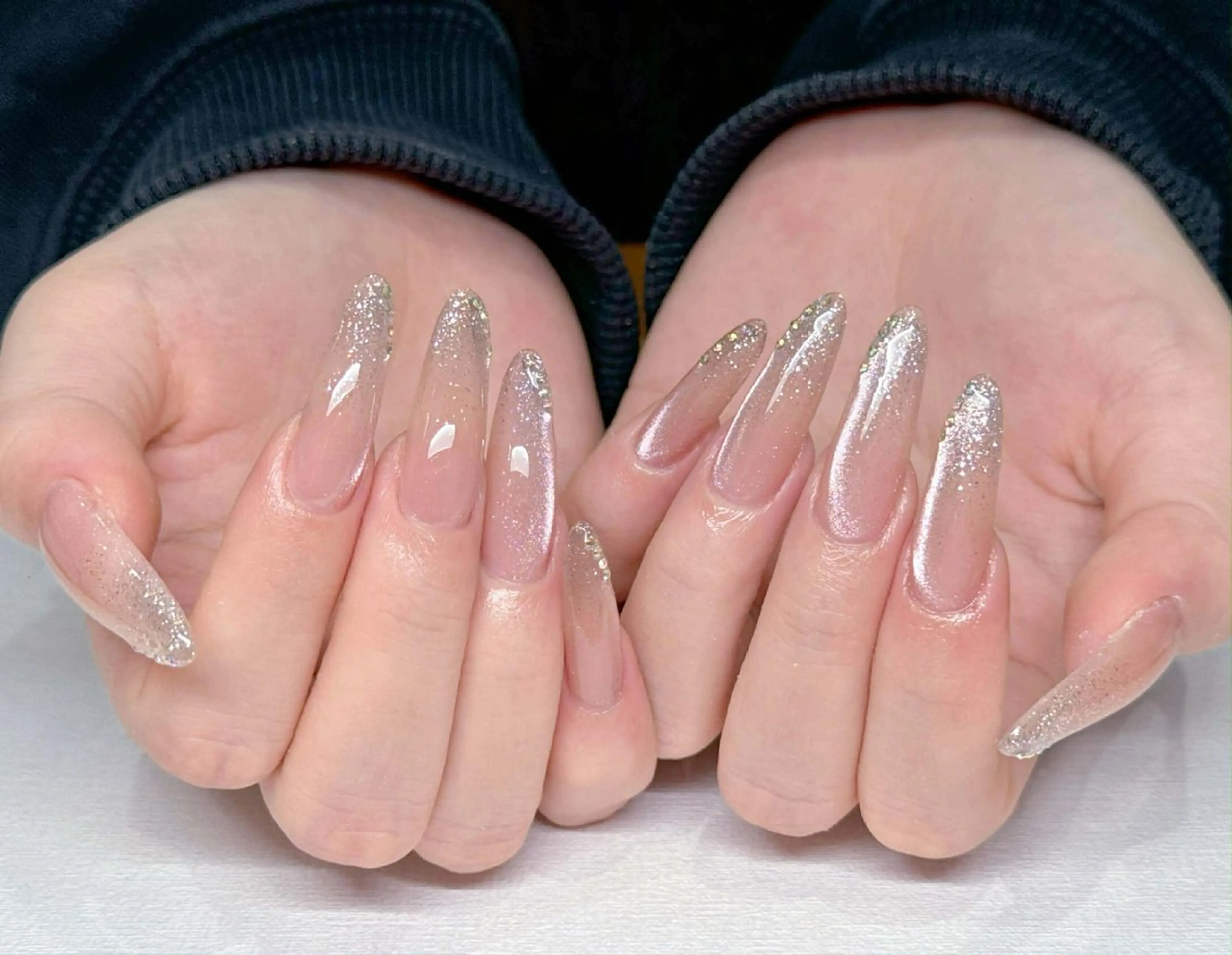 ネイル オーロラネイル ブルー チークネイル 長さ出し フットネイル ハンドネイル NAILS168 チップ長さ出し専門店のネイルデザイン