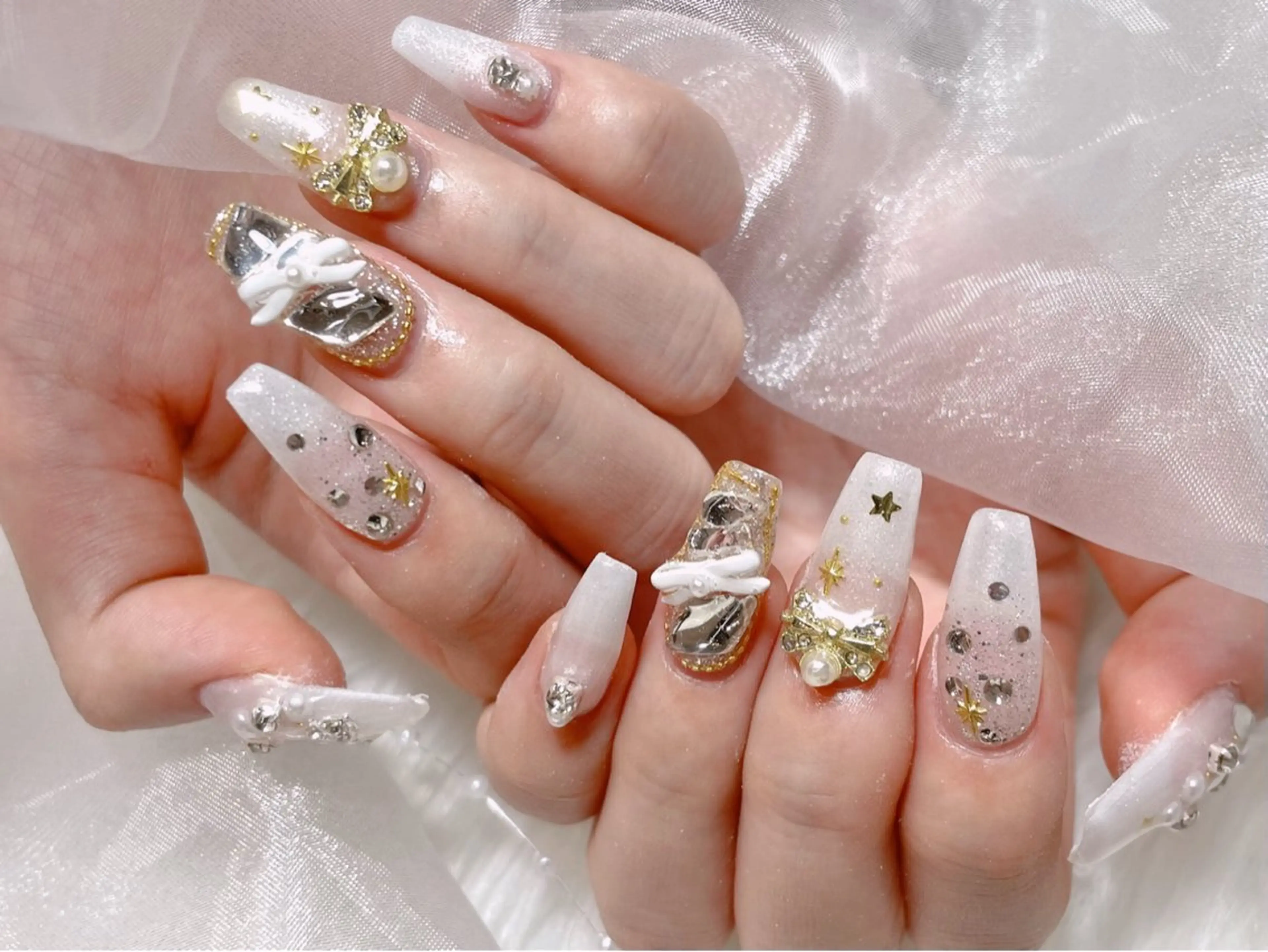 ネイル ロングネイル ワンホンネイル ハンドネイル ゆりか ジョアアンジェ福島のネイルデザイン