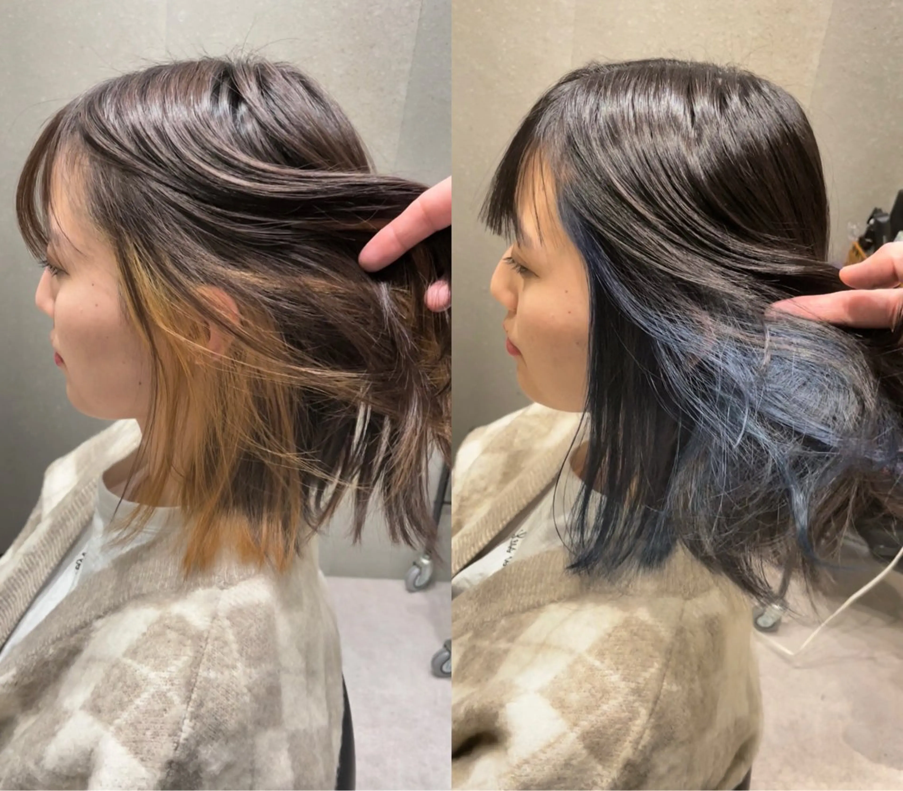 ミディアム カラー ブリーチ ブルーカラー インナーカラー ヘアカラー 髪質改善ヘアケア 艶髪特化/上田のヘアスタイル