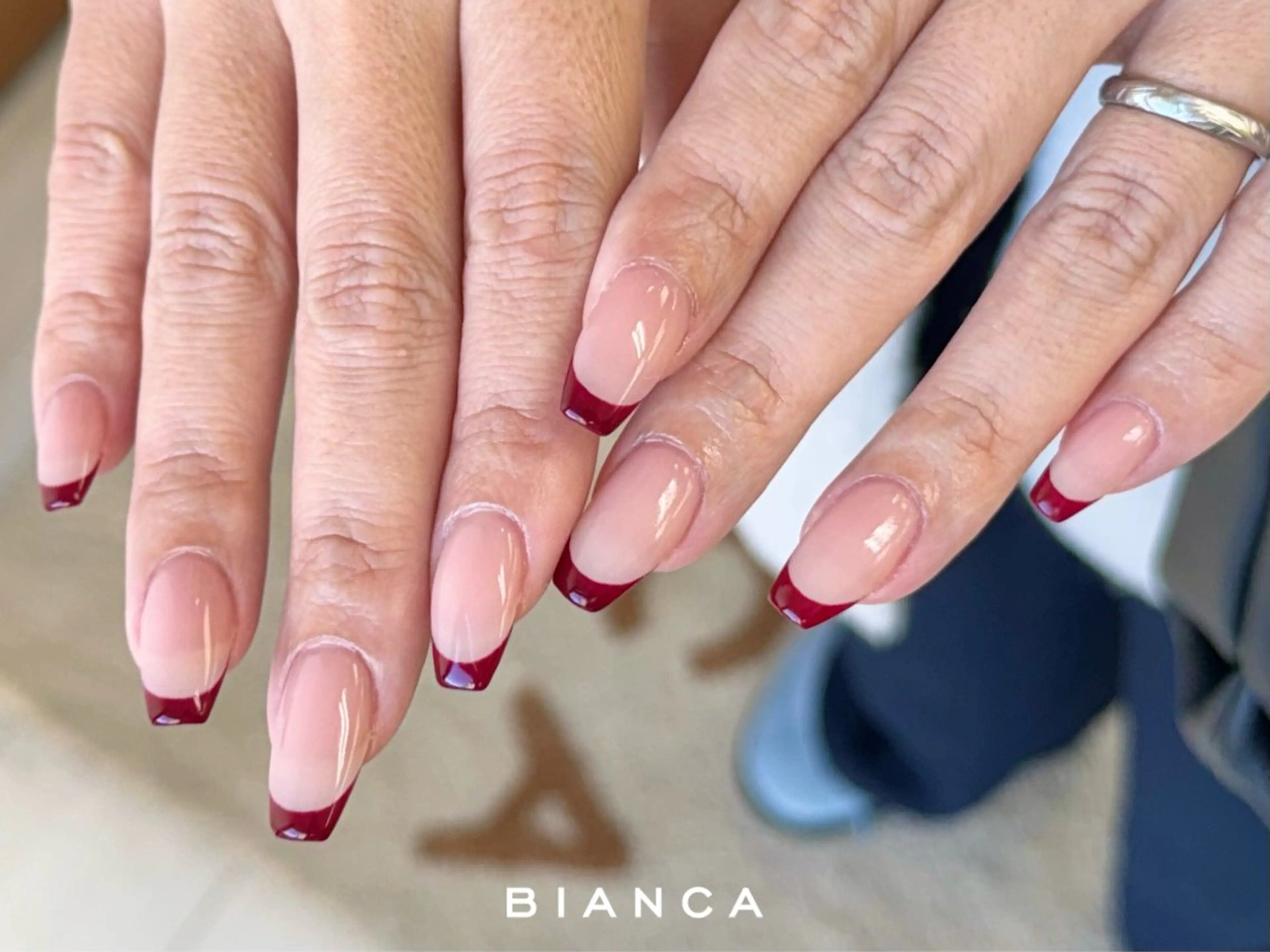 ネイル ボルドー フラッシュネイル フレンチネイル ジェルネイル グラデーション Silk by Bianca*森澤のネイルデザイン