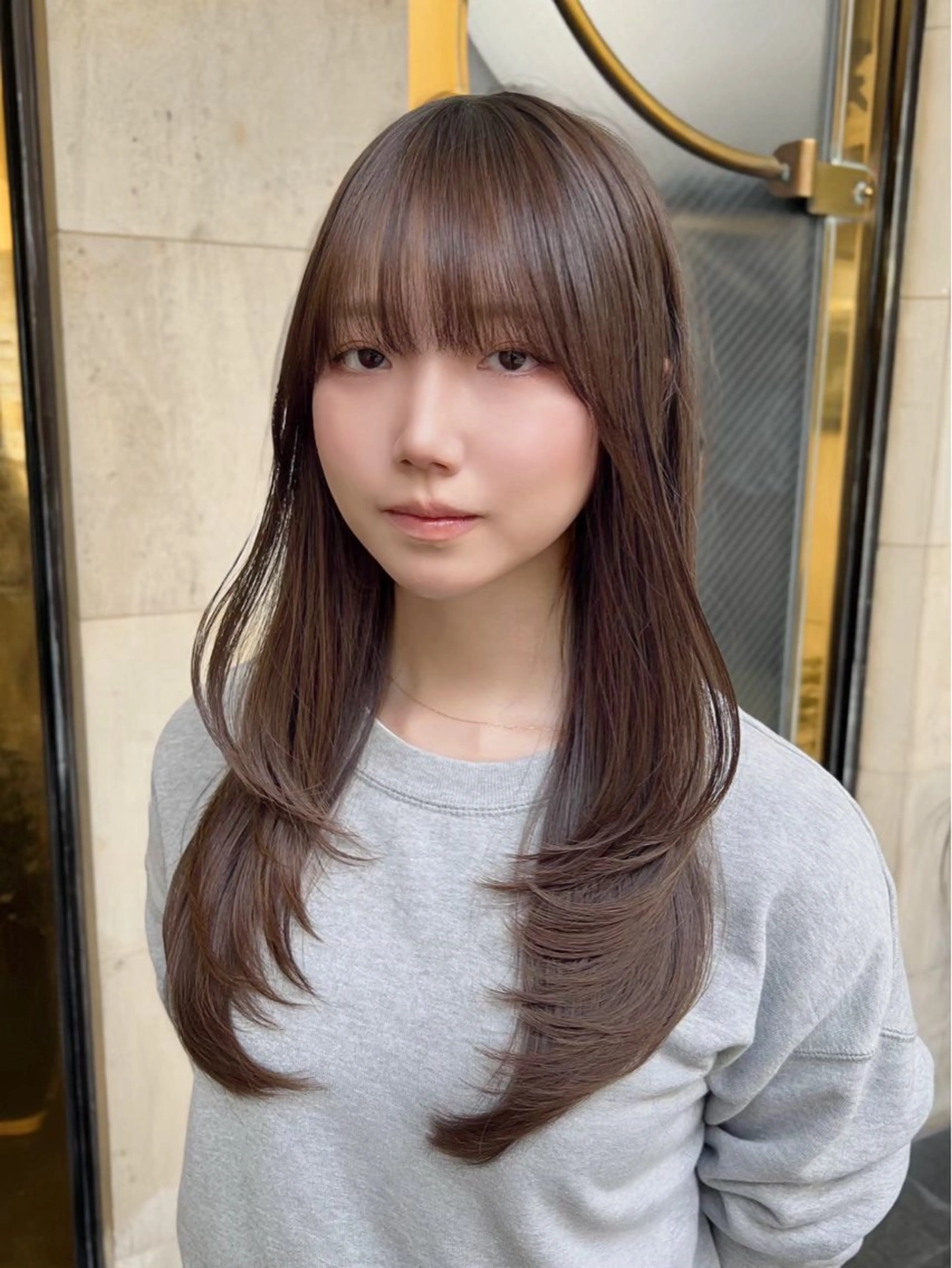 ロング ボブ 顔まわりレイヤー ハイレイヤー 韓国風ヘア レイヤーカット カット ヘアカラー トリートメント ヘッドスパ 韓国系レイヤー特化 hiroのヘアスタイル