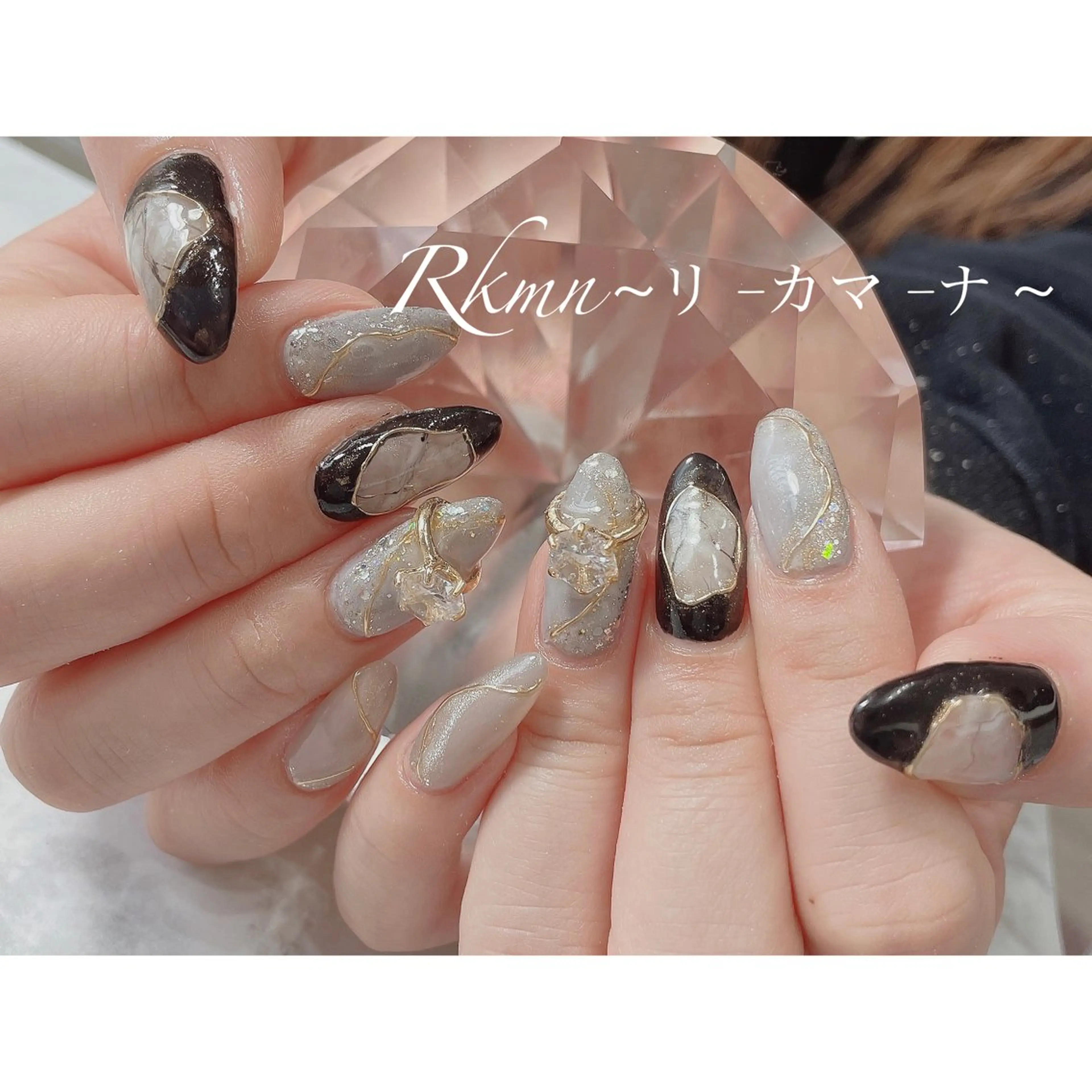 ネイル アートネイル 大理石ネイル(マーブル) ミラーネイル 春ネイル ハンドネイル フットネイル ハンドケア Rkmn ~リ-カマ-ナ~のネイルデザイン