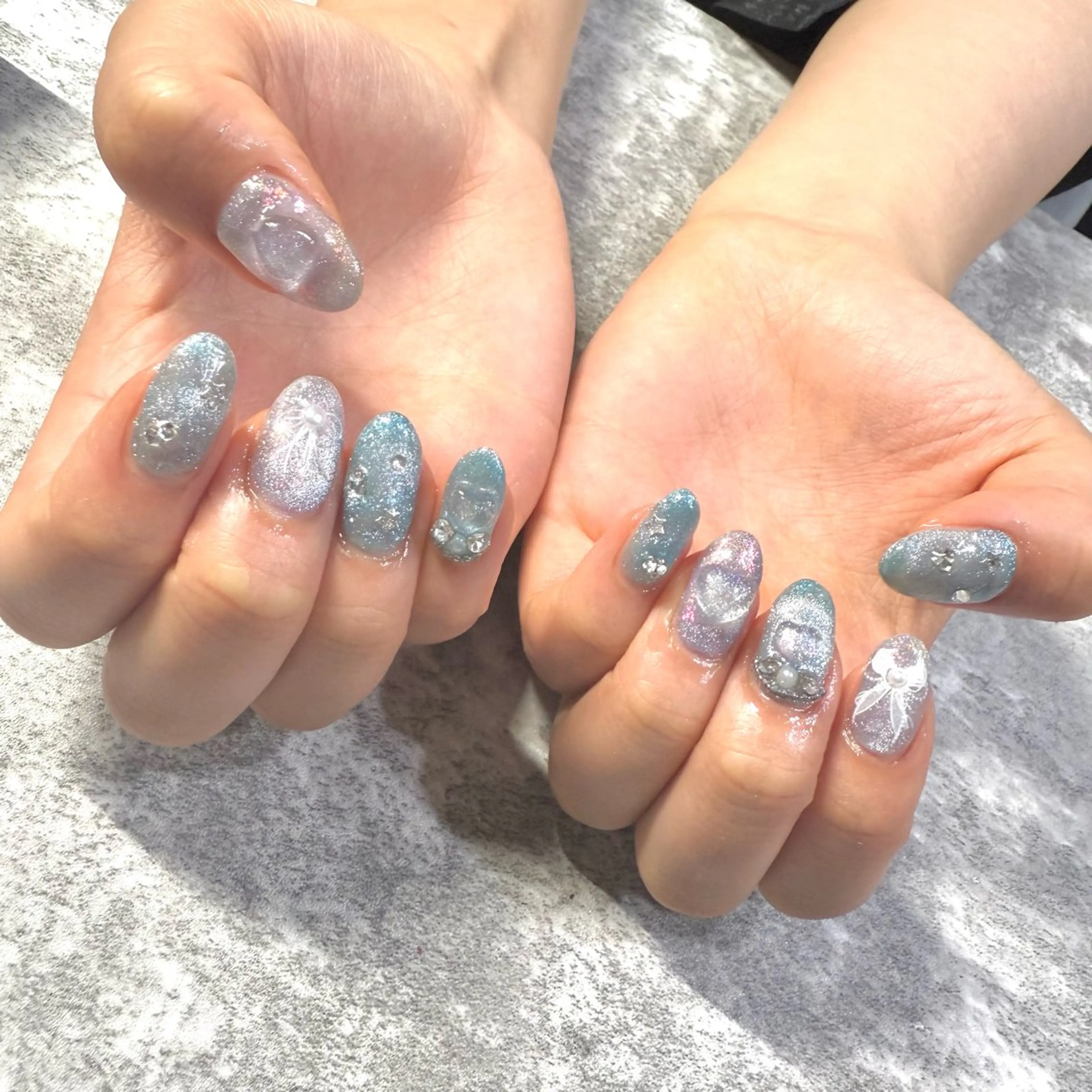 ネイル 氷ネイル・うるうるネイル リボン ハンドネイル ★Rinail... .のネイルデザイン