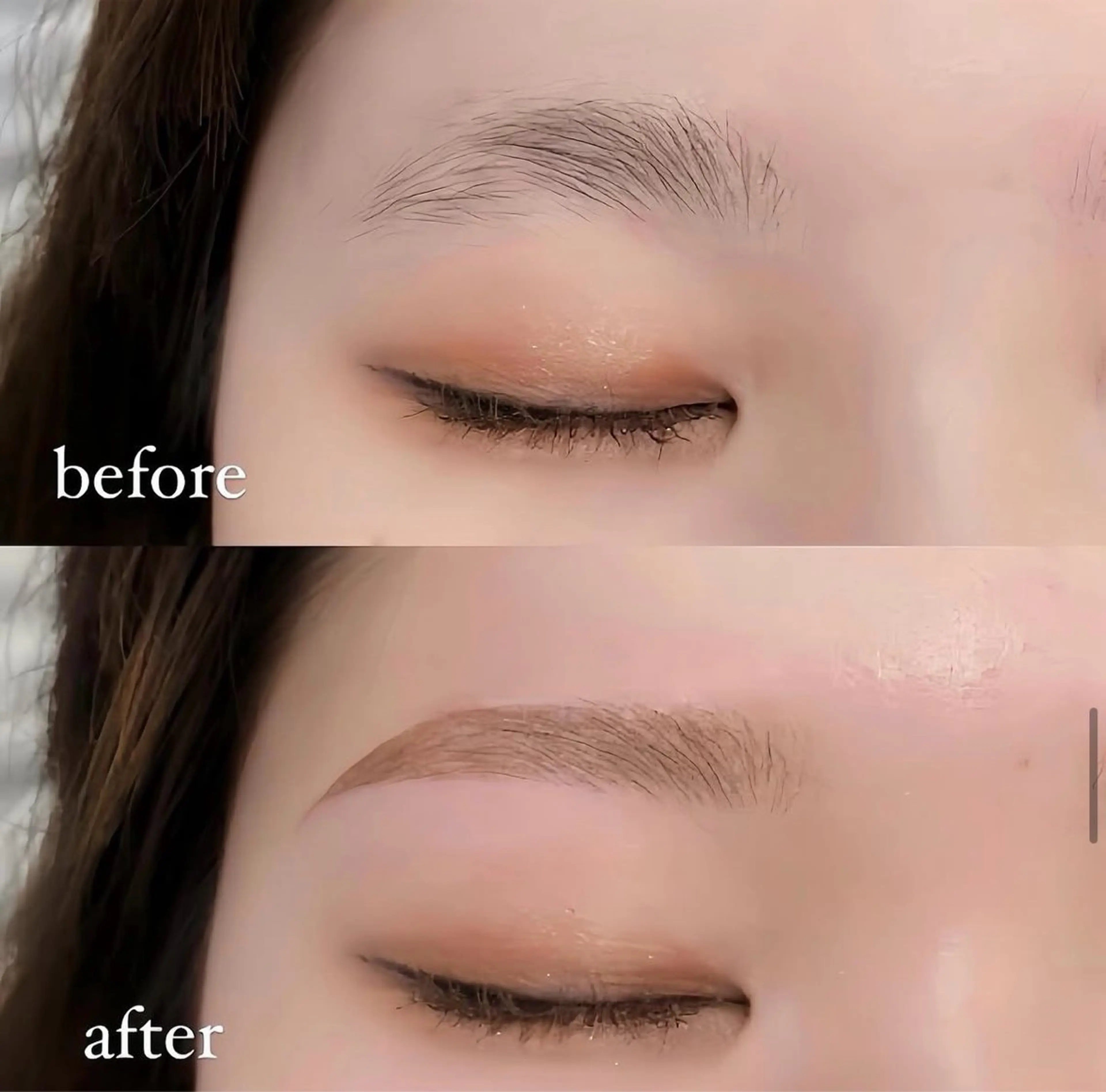 ⚠️4月16日15：45分予約のみ。アイブロウスタイリング（WAXと間引き）と、まつ毛パーマ（上）の写真