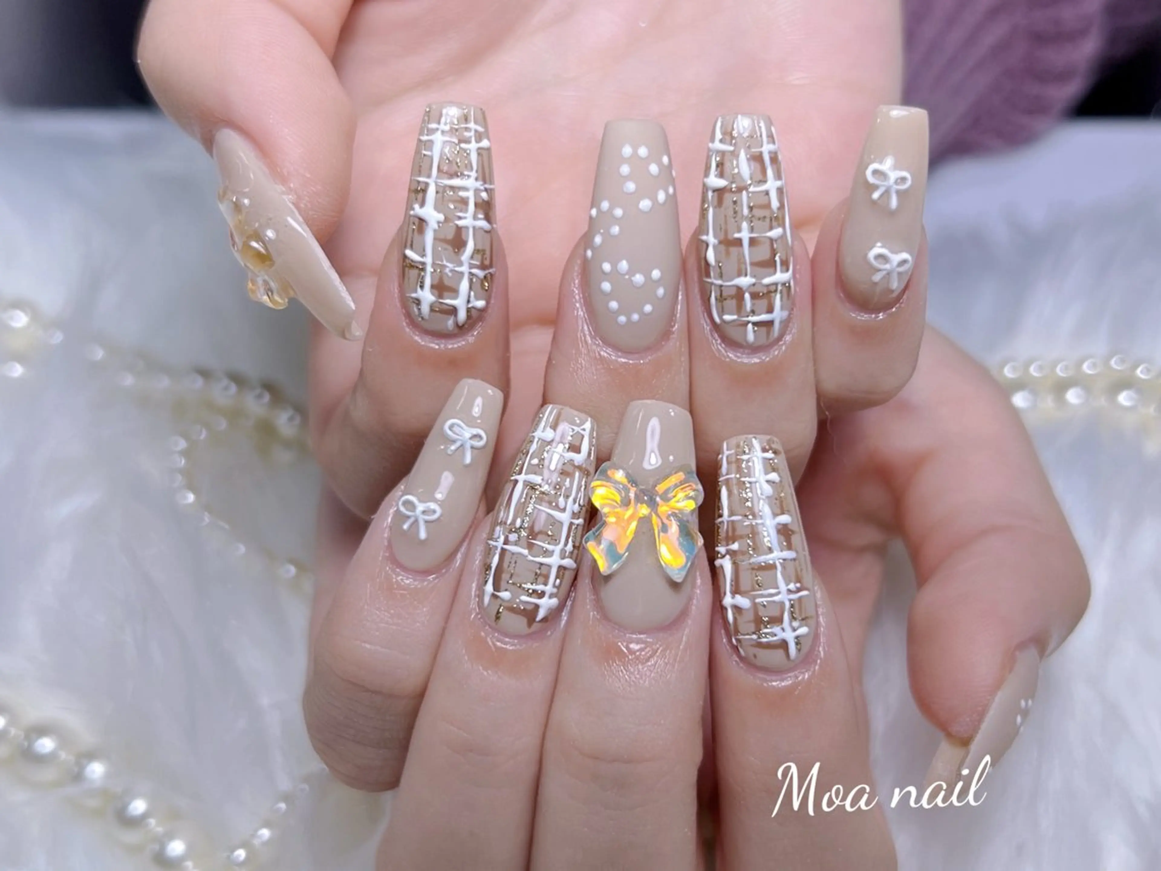 ネイル 長さ出し フレンチネイル ガラスフレンチ ハート キラキラネイル ハンドネイル Moa nailのネイルデザイン